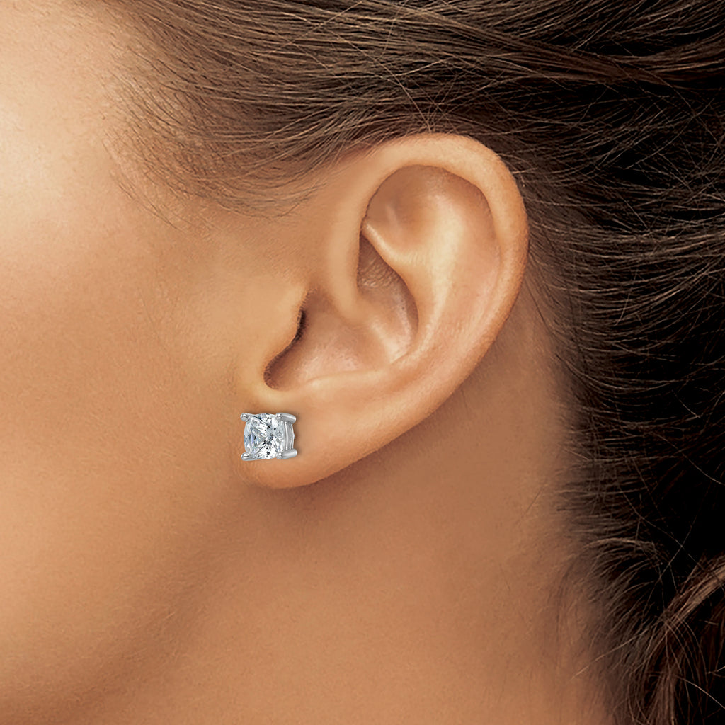 14k White Gold 4 carat Lab Grown Diamond VS+ F+ Cushion Complete Four Prong Stud Earrings