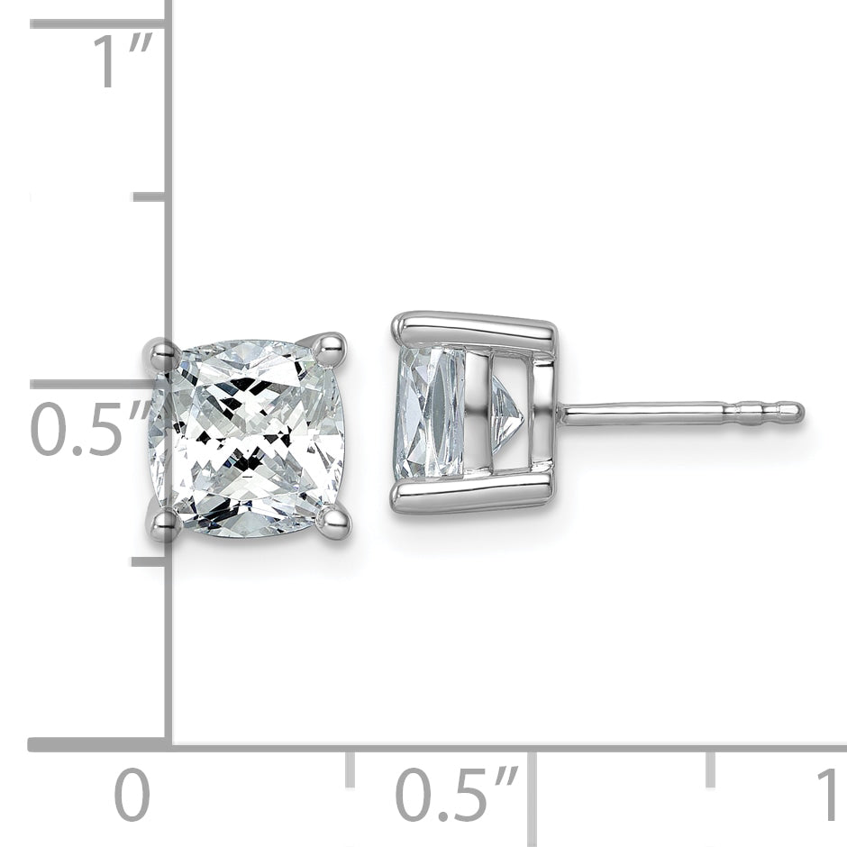 14K White Gold 4 ct Certified Lab-Created Diamond VS+ F+, Cushion-Cut 4-Prong Stud Earrings
