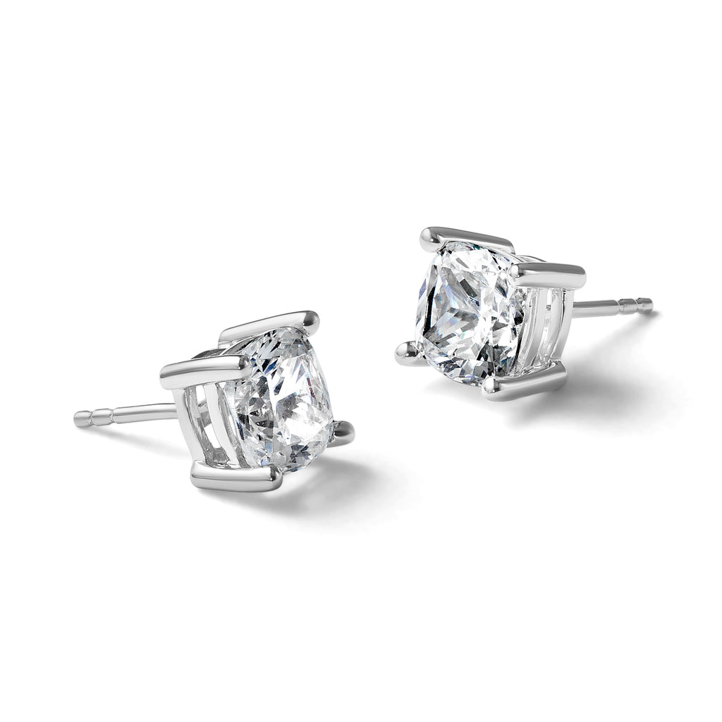 14K White Gold 4 ct Certified Lab-Created Diamond VS+ F+, Cushion-Cut 4-Prong Stud Earrings