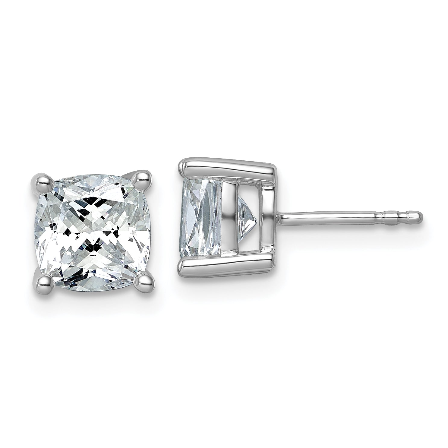 14K White Gold 4 ct Certified Lab-Created Diamond VS+ F+, Cushion-Cut 4-Prong Stud Earrings Main image