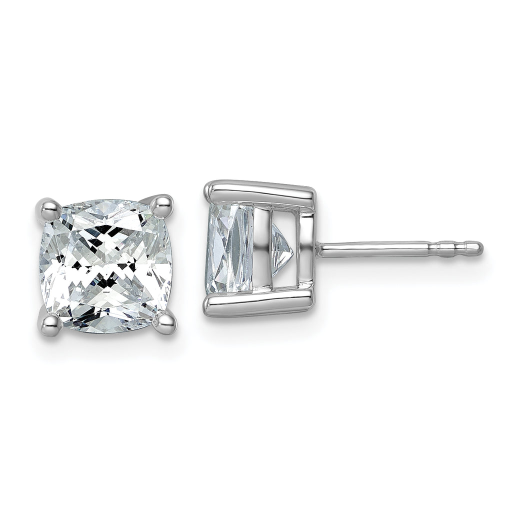 14K White Gold 4 ct Certified Lab-Created Diamond VS/SI+ G+, Cushion-Cut 4-Prong Stud Earrings