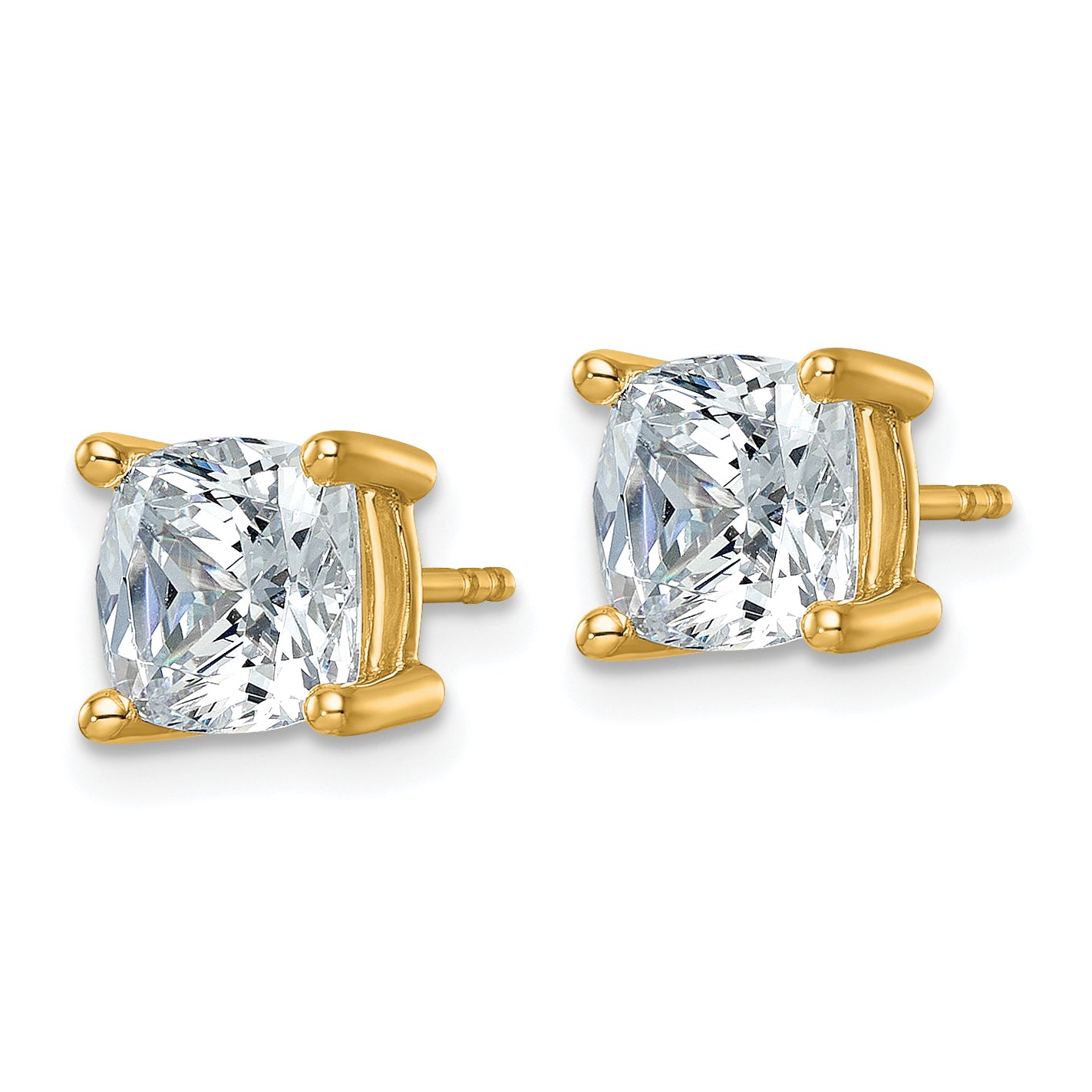 14K Yellow Gold 4 ct Certified Lab-Created Diamond VS/SI+ G+, Cushion-Cut 4-Prong Stud Earrings Secondary image