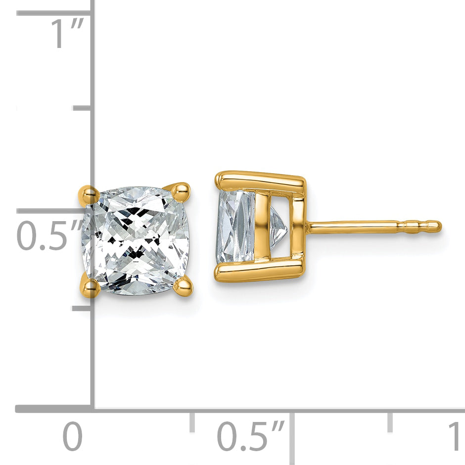 14K Yellow Gold 4 ct Certified Lab-Created Diamond VS+ F+, Cushion-Cut 4-Prong Stud Earrings