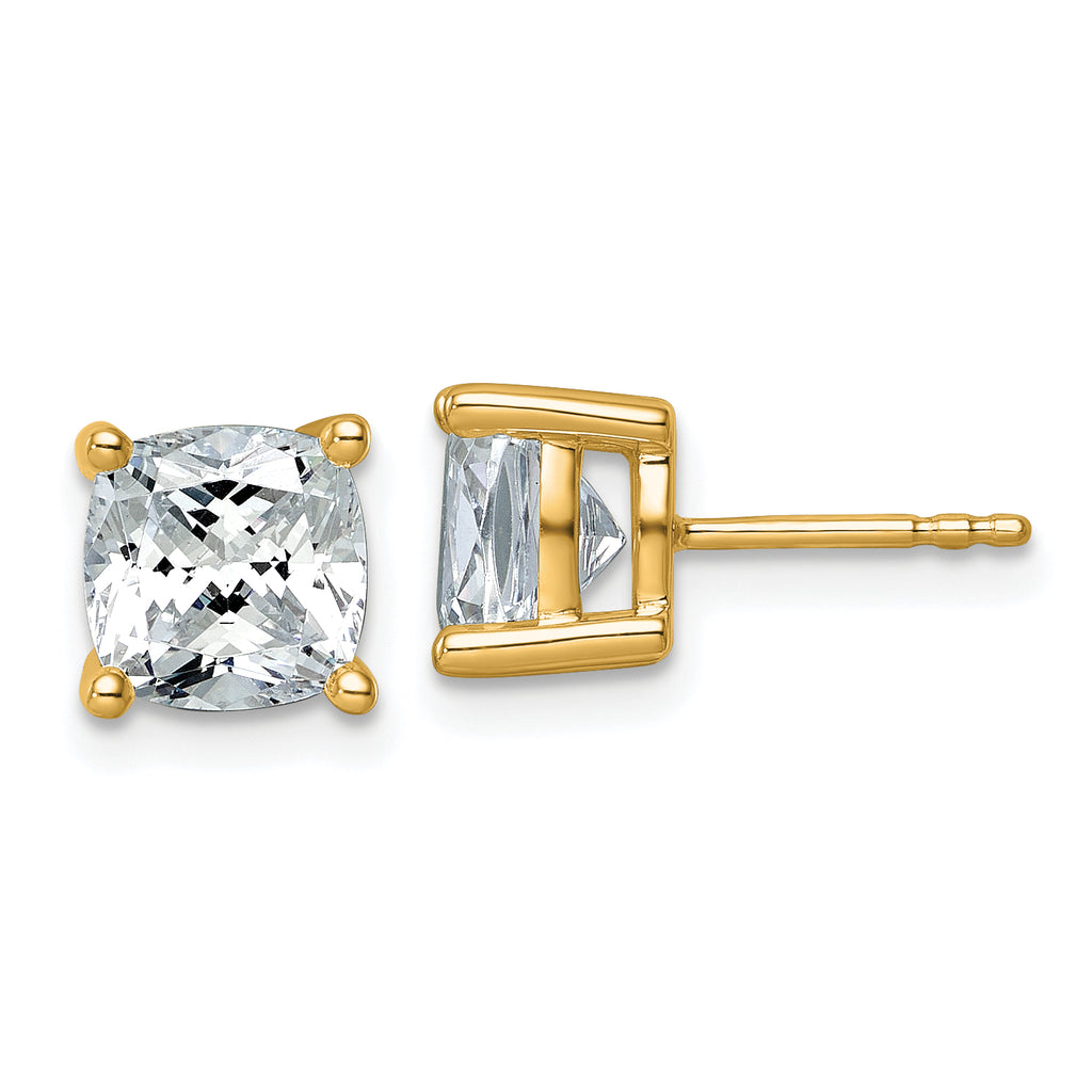 14K Yellow Gold 4 ct Lab-Created Diamond VS/SI+ G+, Cushion-Cut 4-Prong Stud Earrings
