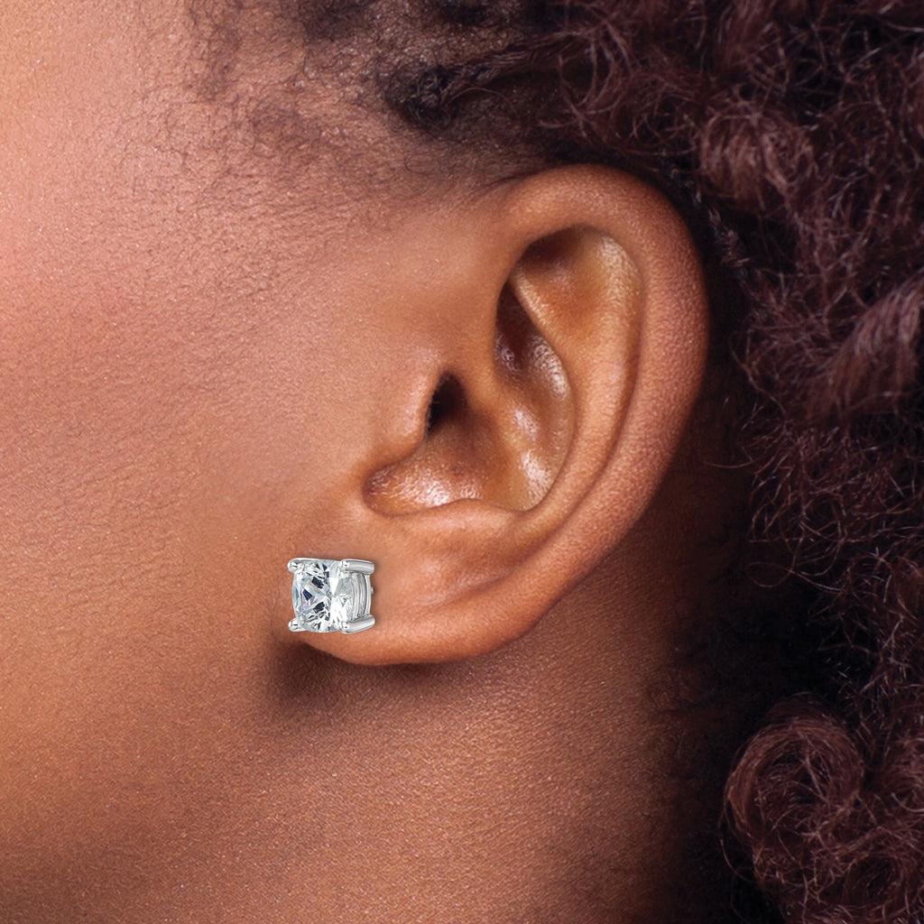 14K White Gold 5 ct Lab-Created Diamond VS+ F+, Cushion-Cut 4-Prong Stud Earrings