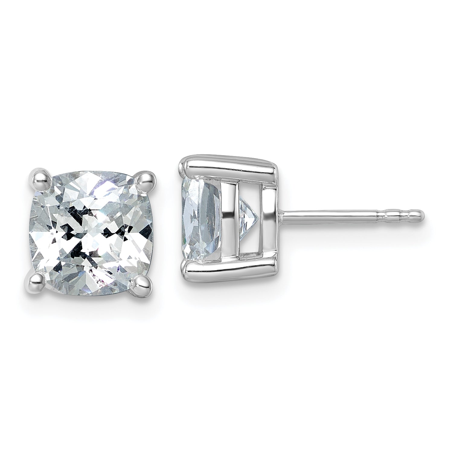 14K White Gold 5 ct Certified Lab-Created Diamond VS/SI+ G+, Cushion-Cut 4-Prong Stud Earrings