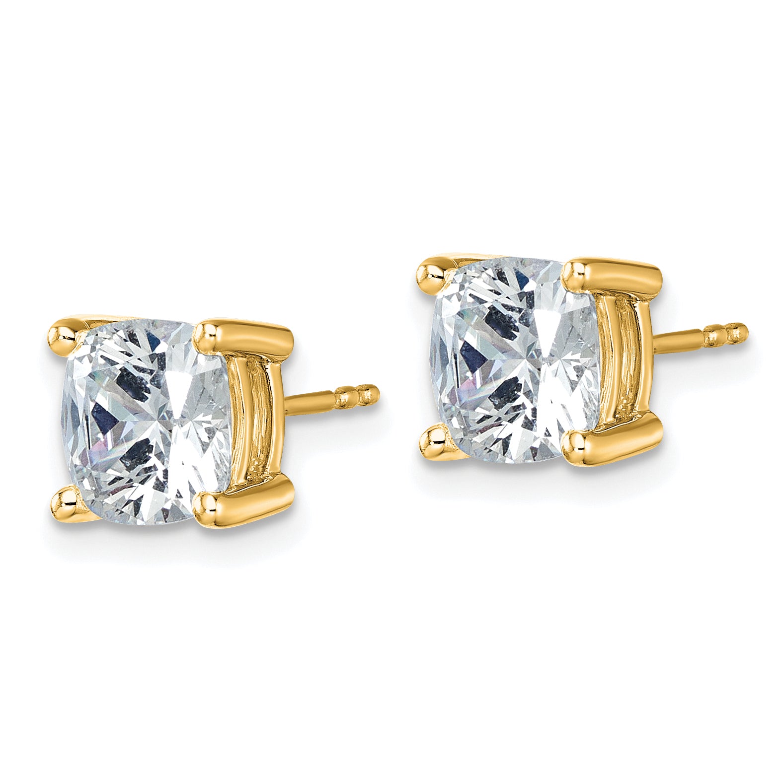 14K Yellow Gold 5 ct Lab-Created Diamond VS+ F+, Cushion-Cut 4-Prong Stud Earrings