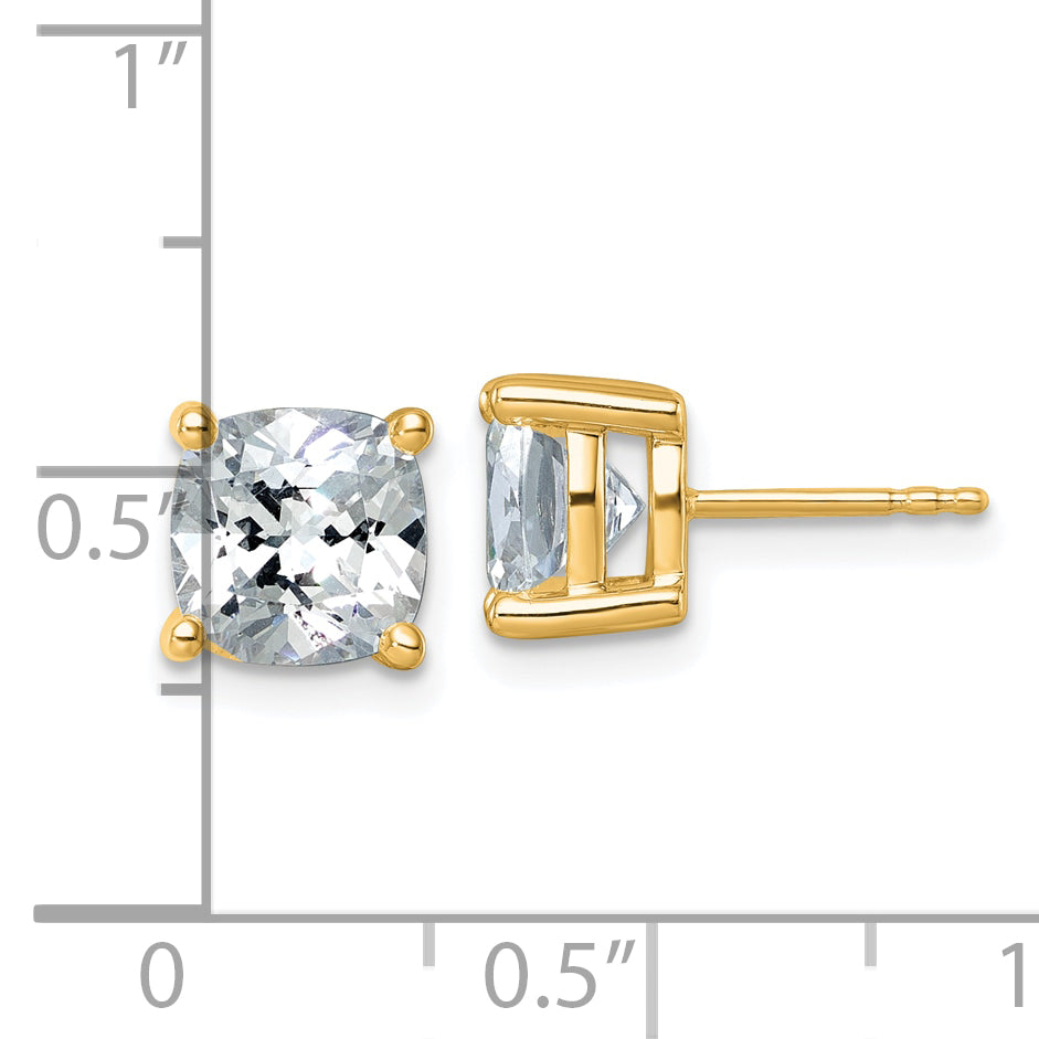 14K Yellow Gold 5 ct Lab-Created Diamond VS/SI+ G+, Cushion-Cut 4-Prong Stud Earrings
