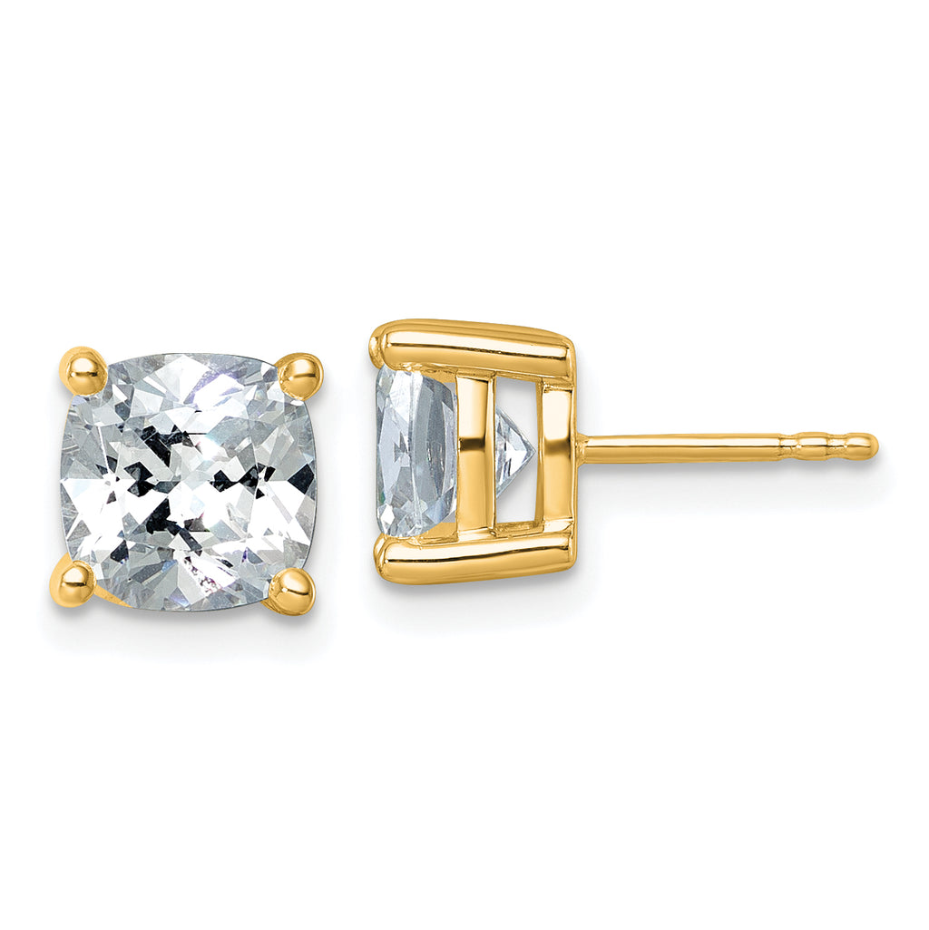 14K Yellow Gold 5 ct Lab-Created Diamond VS/SI+ G+, Cushion-Cut 4-Prong Stud Earrings