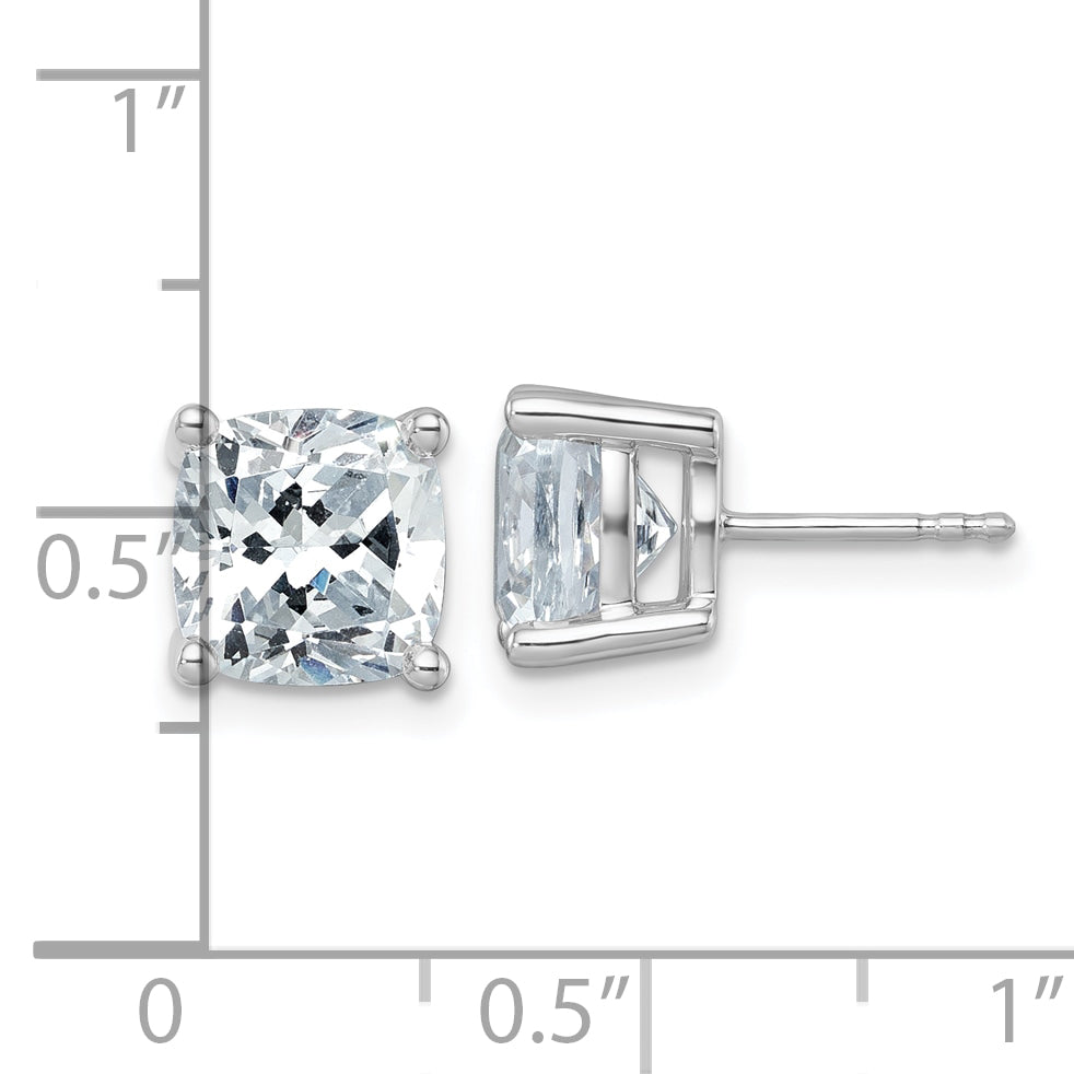 14K White Gold 6 ct Certified Lab-Created Diamond VS/SI+ G+, Cushion-Cut 4-Prong Stud Earrings