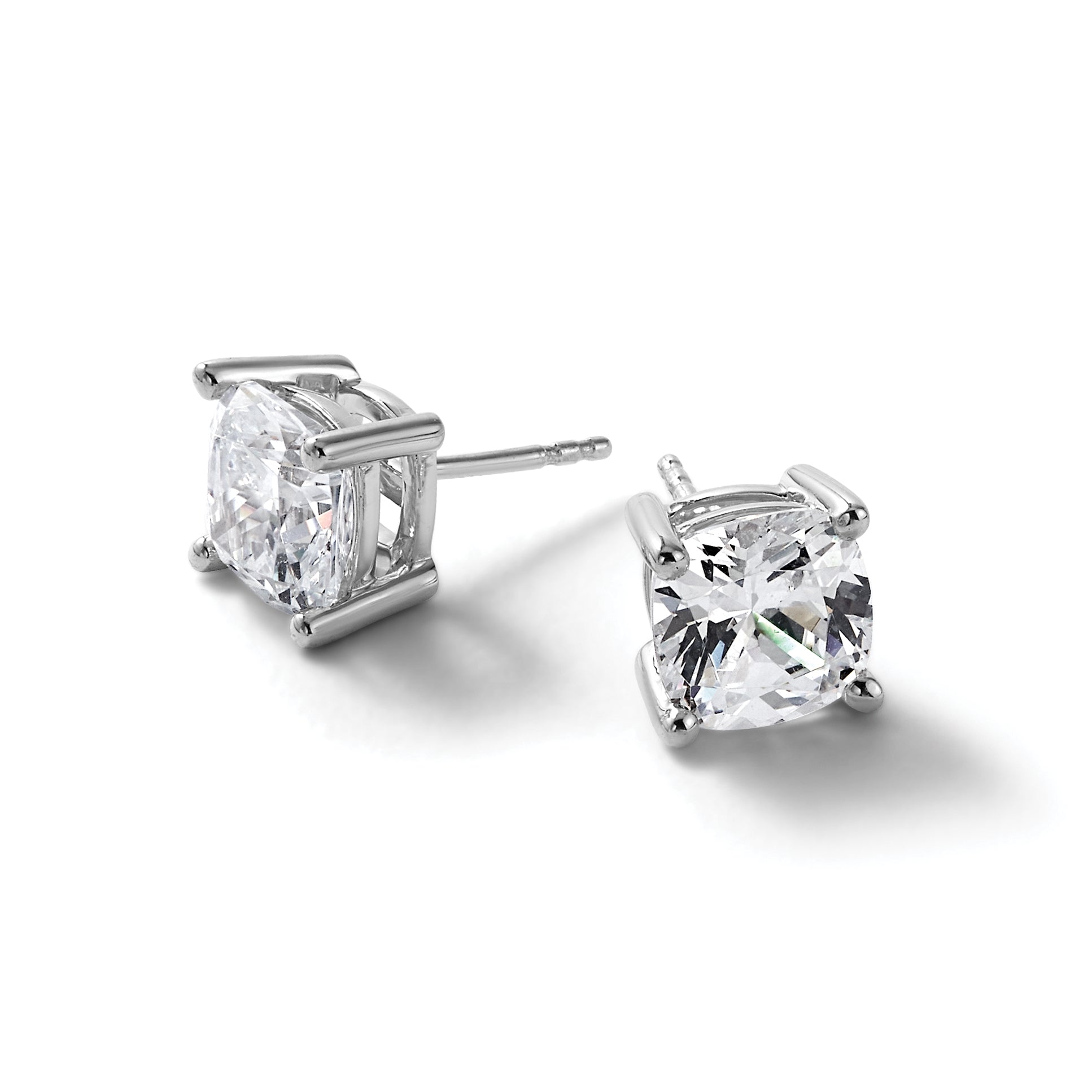 14K White Gold 6 ct Certified Lab-Created Diamond VS+ F+, Cushion-Cut 4-Prong Stud Earrings