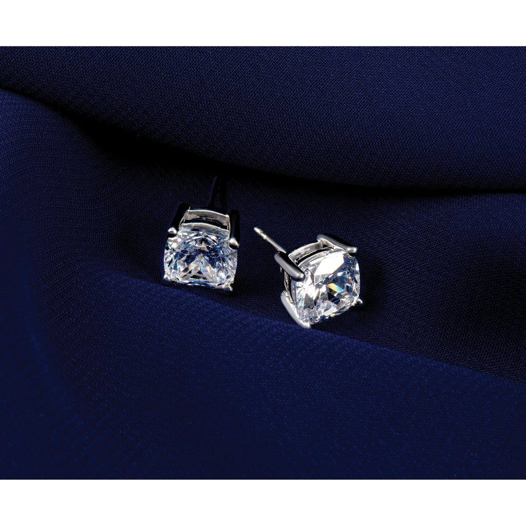 14K White Gold 4 ct Lab-Created Diamond VS/SI+ G+, Cushion-Cut 4-Prong Stud Earrings