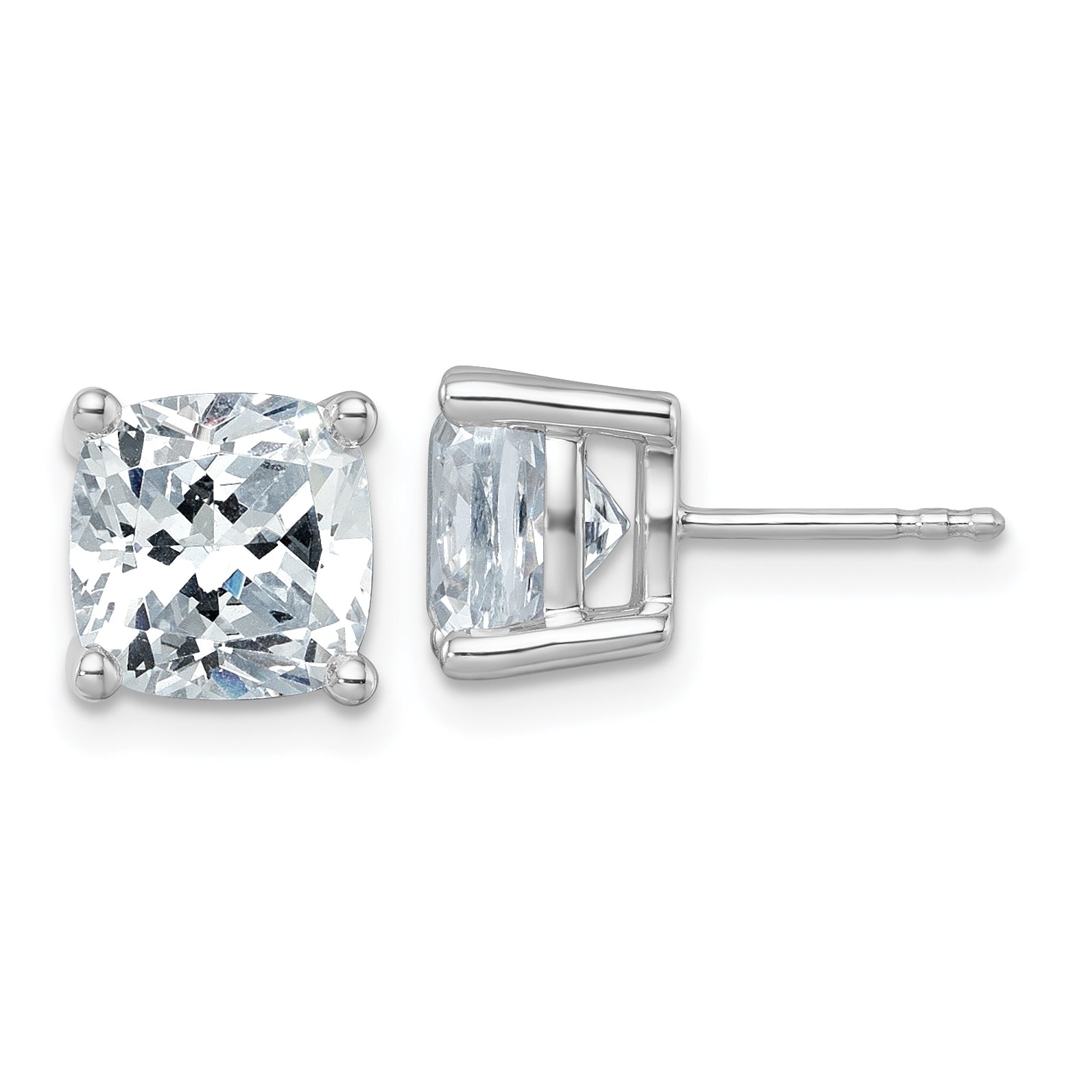 14K White Gold 6 ct Lab-Created Diamond VS+ F+, Cushion-Cut 4-Prong Stud Earrings