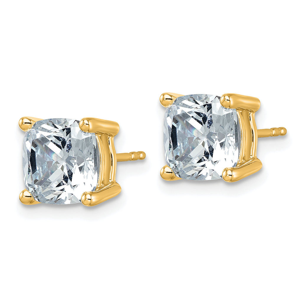 14K Yellow Gold 6 ct Lab-Created Diamond VS+ F+, Cushion-Cut 4-Prong Stud Earrings