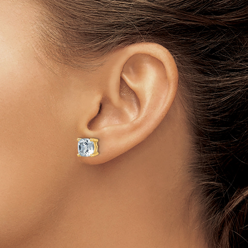 14K Yellow Gold 6 ct Lab-Created Diamond VS+ F+, Cushion-Cut 4-Prong Stud Earrings