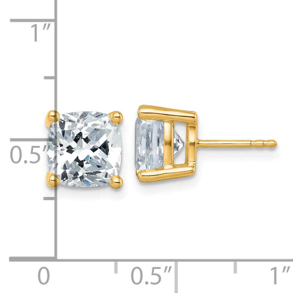 14K Yellow Gold 6 ct Lab-Created Diamond VS+ F+, Cushion-Cut 4-Prong Stud Earrings