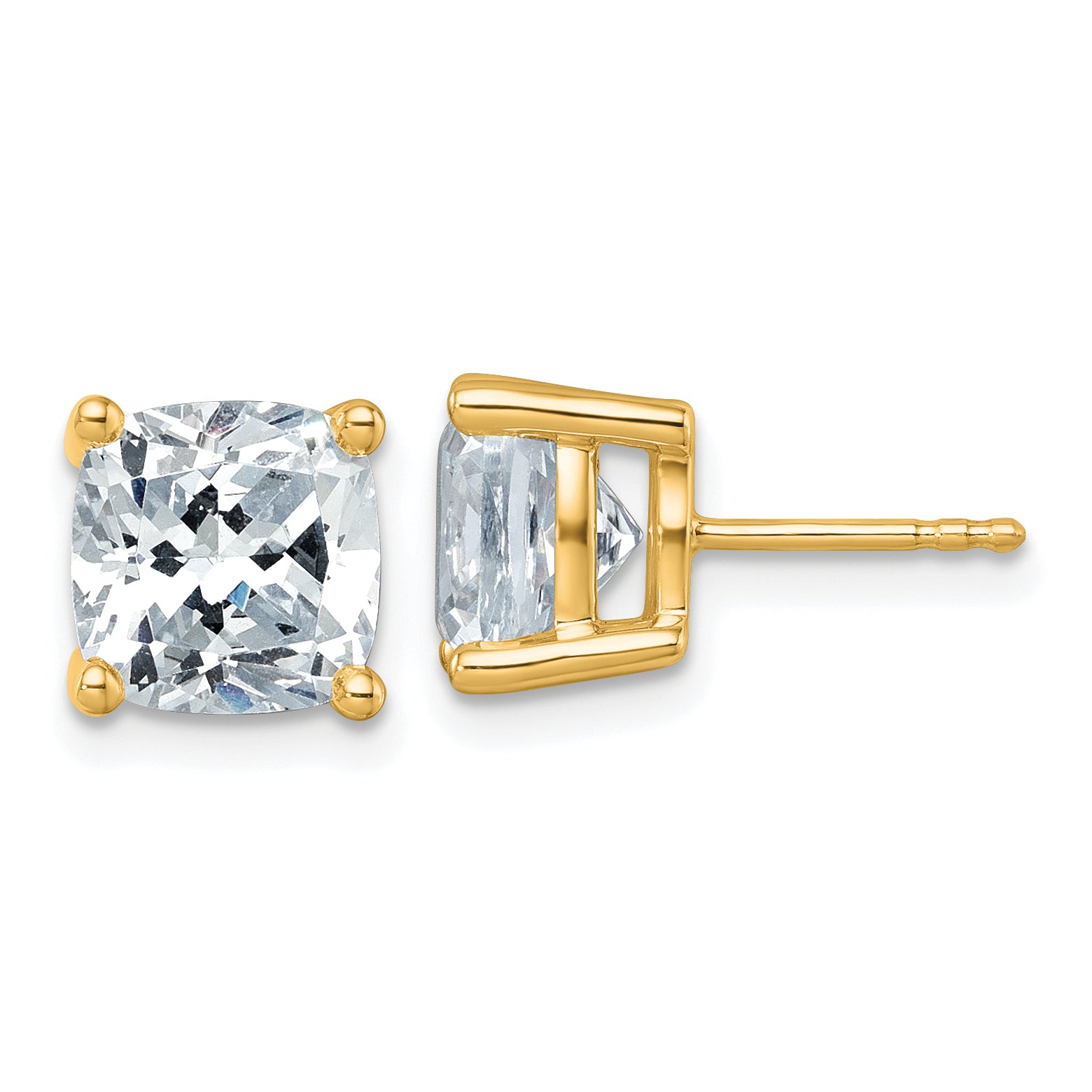 14K Yellow Gold 6 ct Certified Lab-Created Diamond VS+ F+, Cushion-Cut 4-Prong Stud Earrings Main image