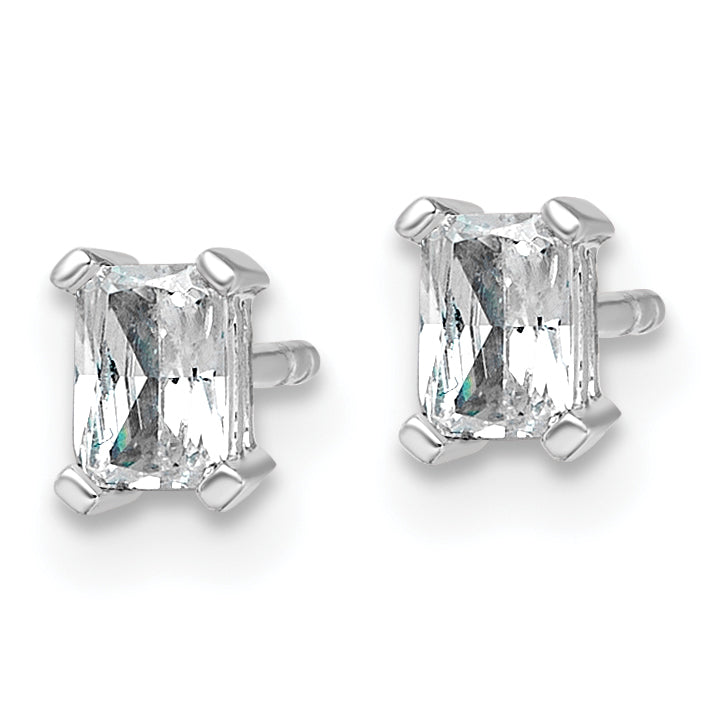 14k White Gold 1/2 carat Certified Lab Grown Diamond VS/SI+ G+ Radiant Complete Four Prong Stud Earrings