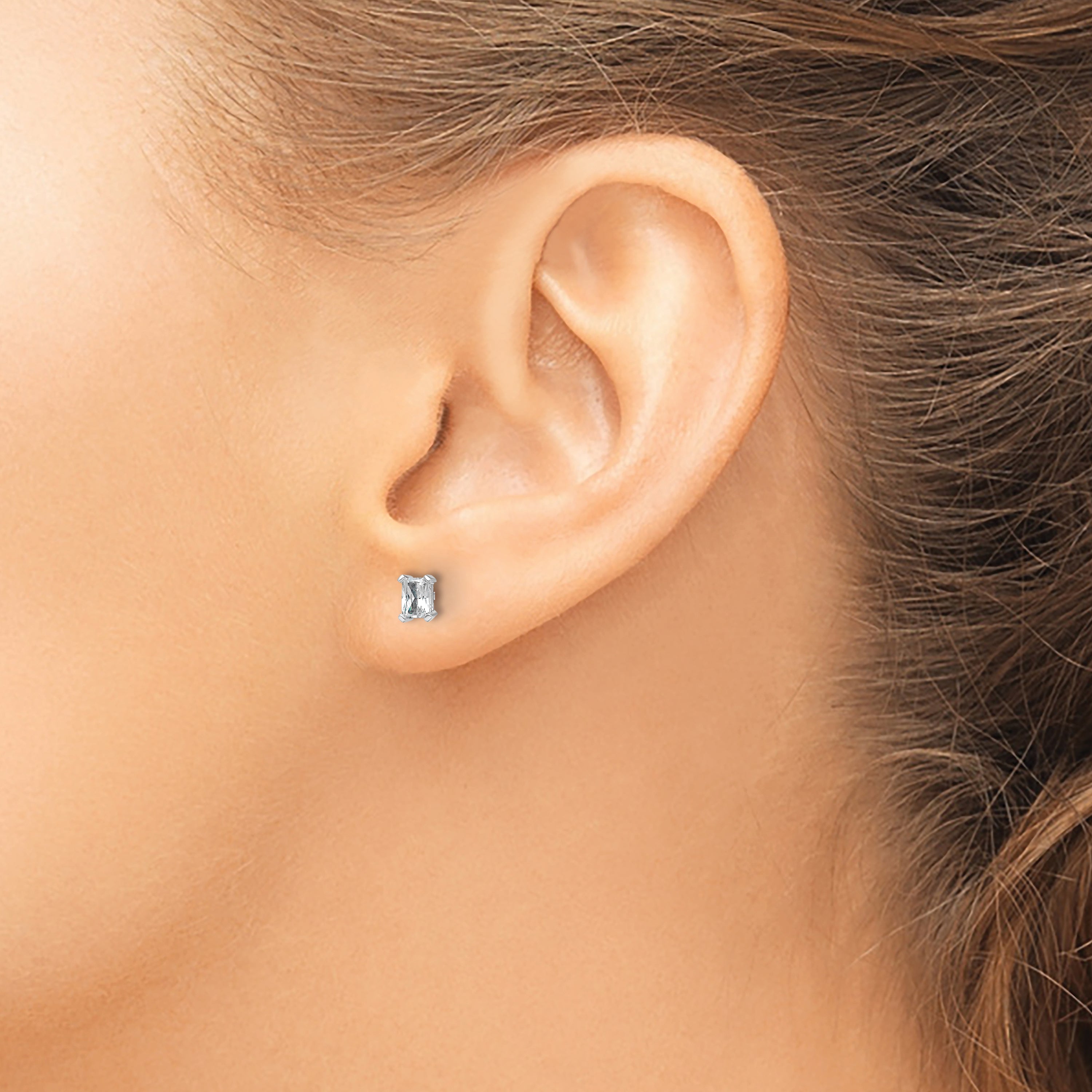 14k White Gold 1/2 carat Certified Lab Grown Diamond VS/SI+ G+ Radiant Complete Four Prong Stud Earrings