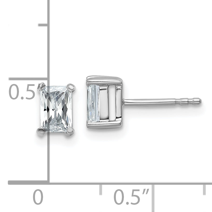 14k White Gold 1 carat Certified Lab Grown Diamond VS+ F+ Radiant Complete Four Prong Stud Earrings