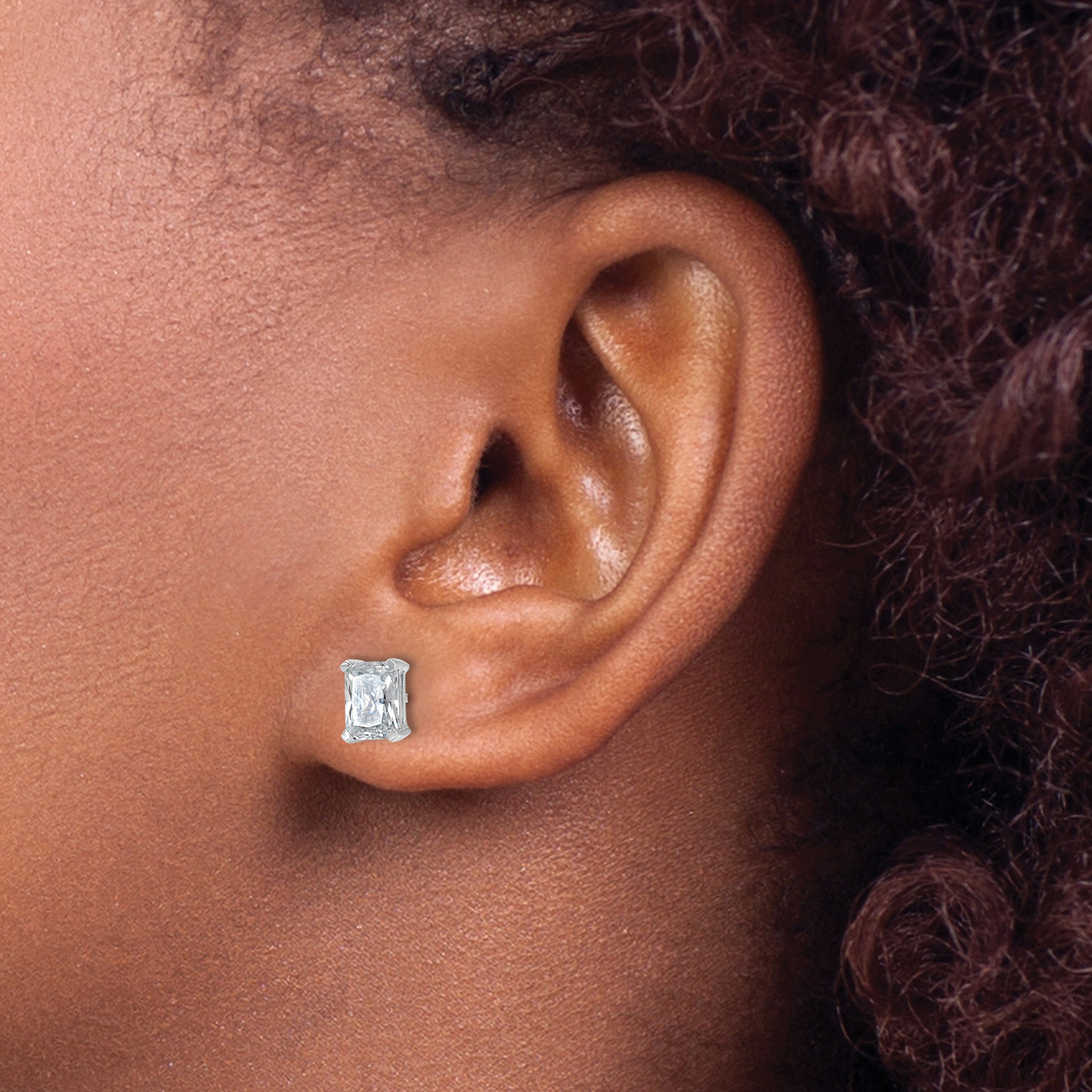 14K White Gold 1 1/2 ct Certified Lab-Created Diamond VS+ F+, Octagon / Radiant-Cut 4-Prong Stud Earrings