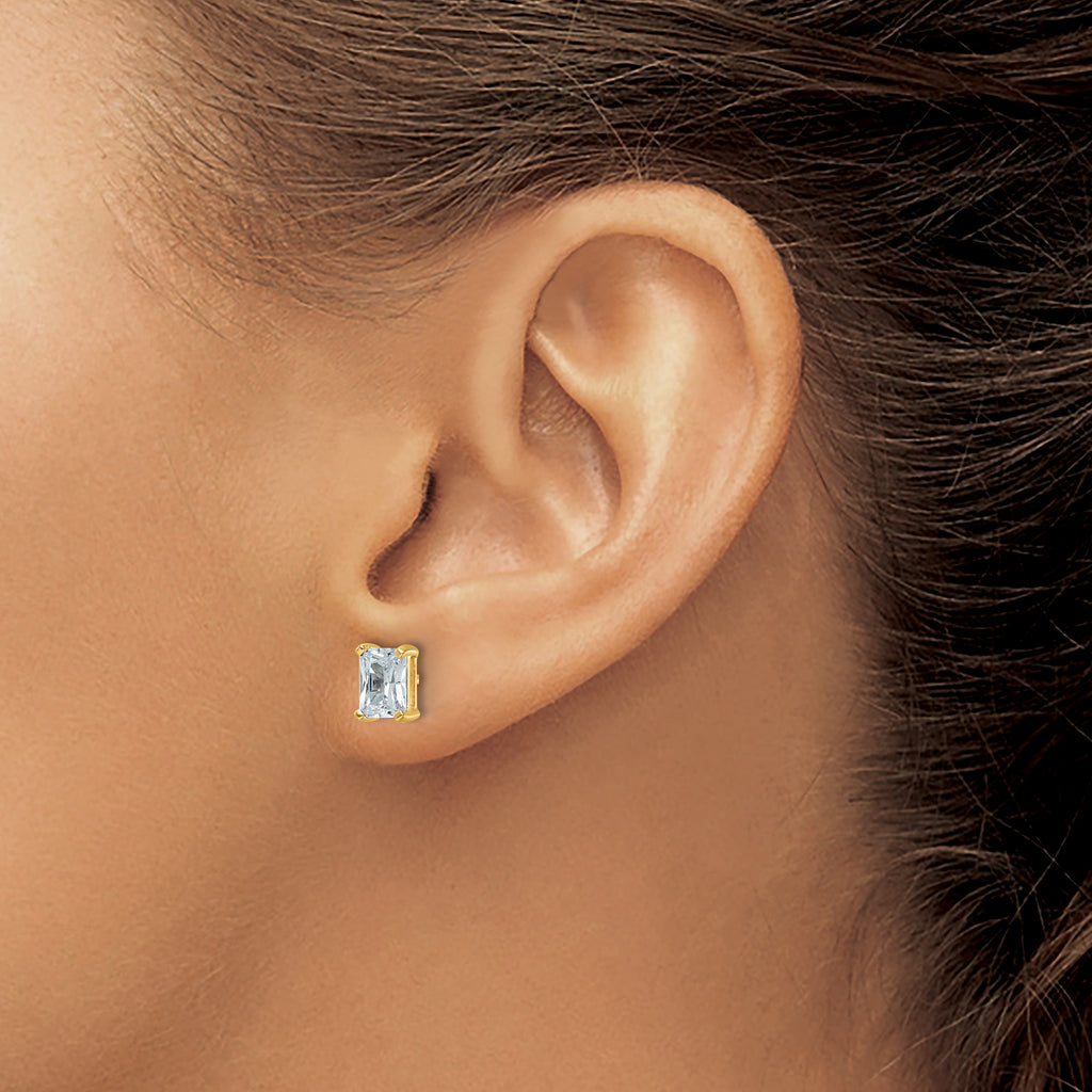 14K Yellow Gold 2 ct Certified Lab-Created Diamond VS+ F+, Octagon / Radiant-Cut 4-Prong Stud Earrings