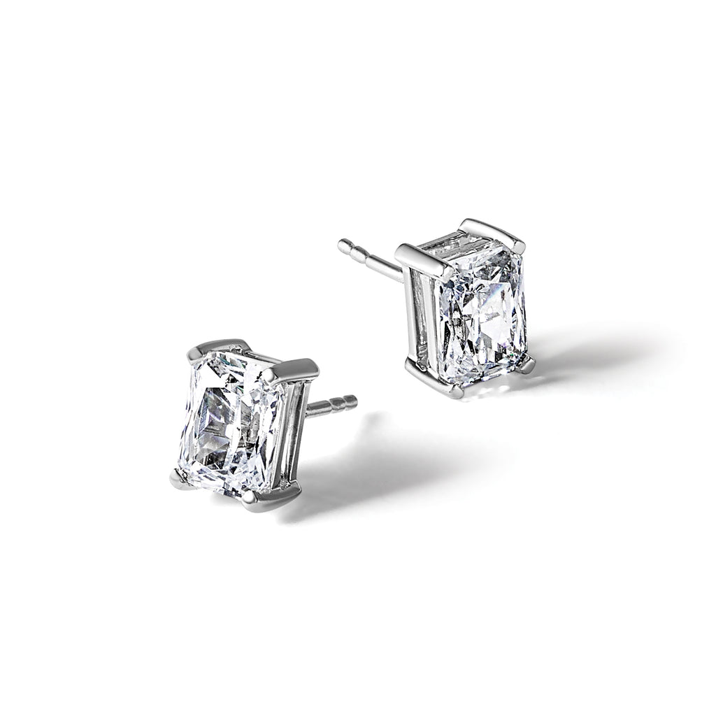 14K White Gold 3 ct Certified Lab-Created Diamond VS/SI+ G+, Octagon / Radiant-Cut 4-Prong Stud Earrings