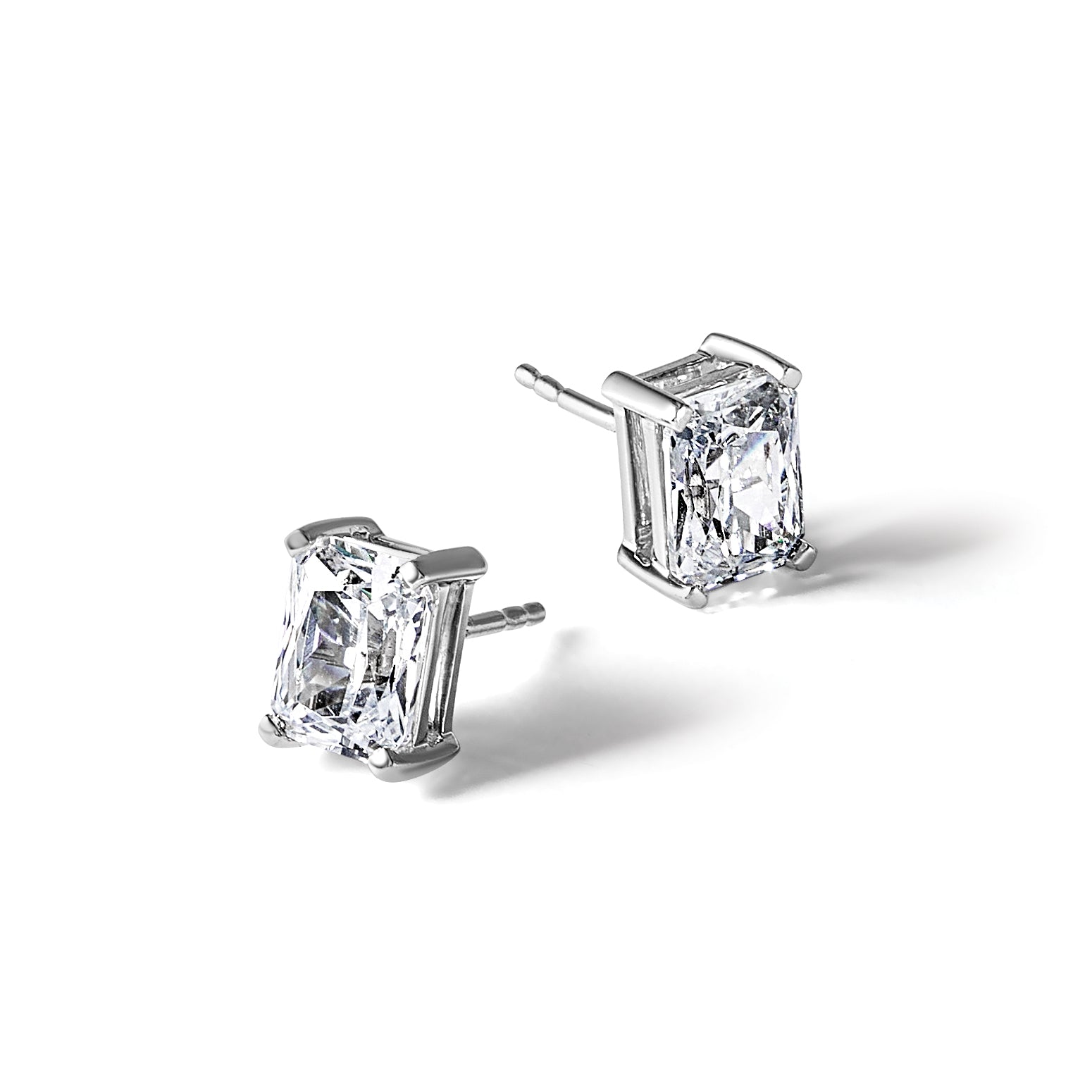 14K White Gold 3 ct Lab-Created Diamond VS/SI+ G+, Octagon / Radiant-Cut 4-Prong Stud Earrings