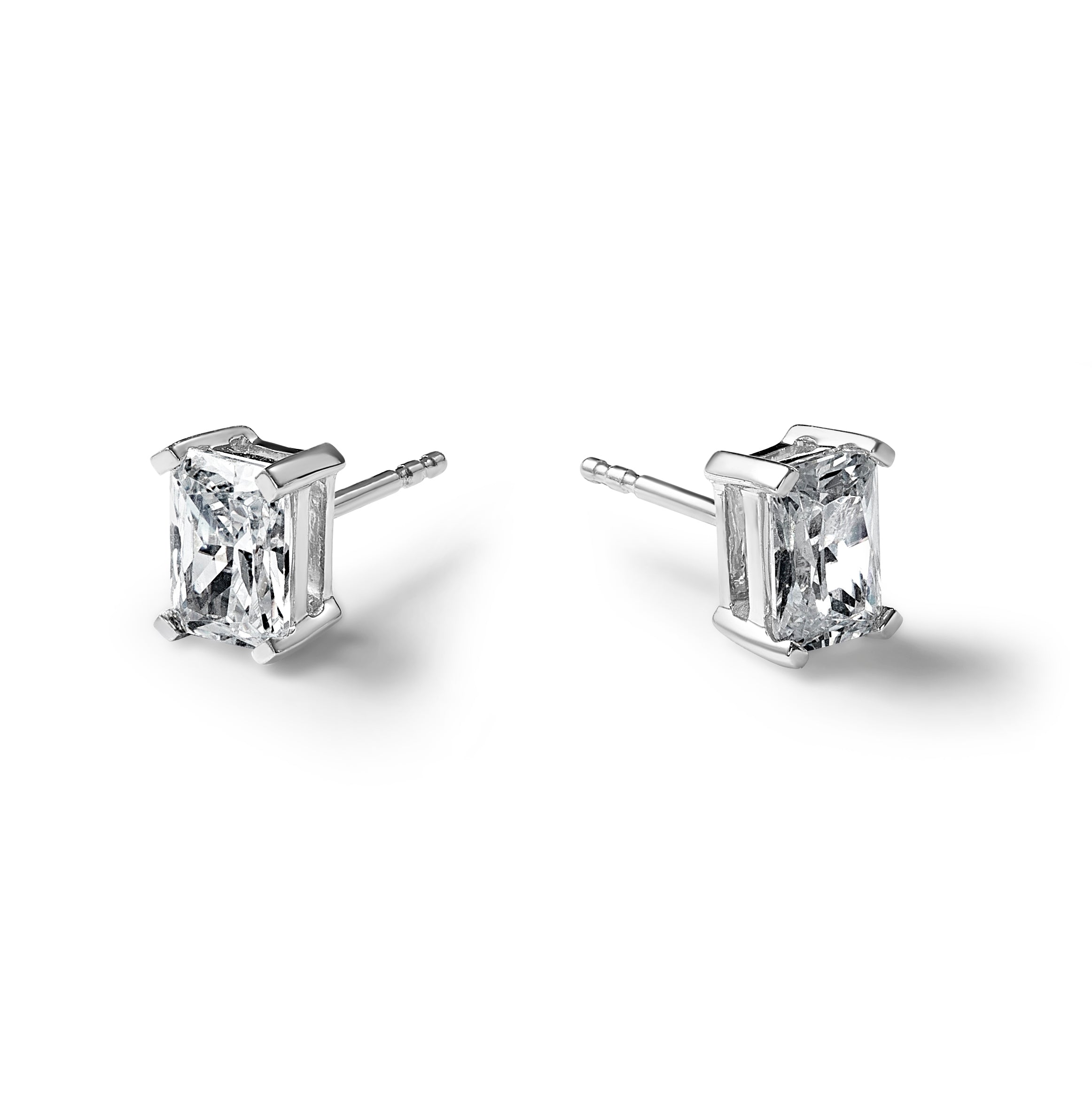 14K White Gold 3 ct Certified Lab-Created Diamond VS+ F+, Octagon / Radiant-Cut 4-Prong Stud Earrings