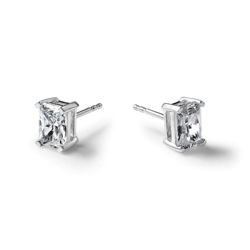 14K White Gold 3 ct Lab-Created Diamond VS+ F+, Octagon / Radiant-Cut 4-Prong Stud Earrings