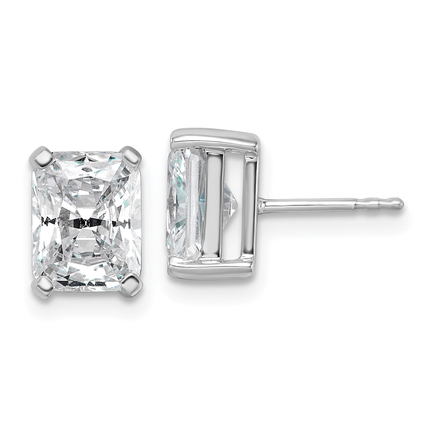14K White Gold 4 ct Certified Lab-Created Diamond VS+ F+, Octagon / Radiant-Cut 4-Prong Stud Earrings