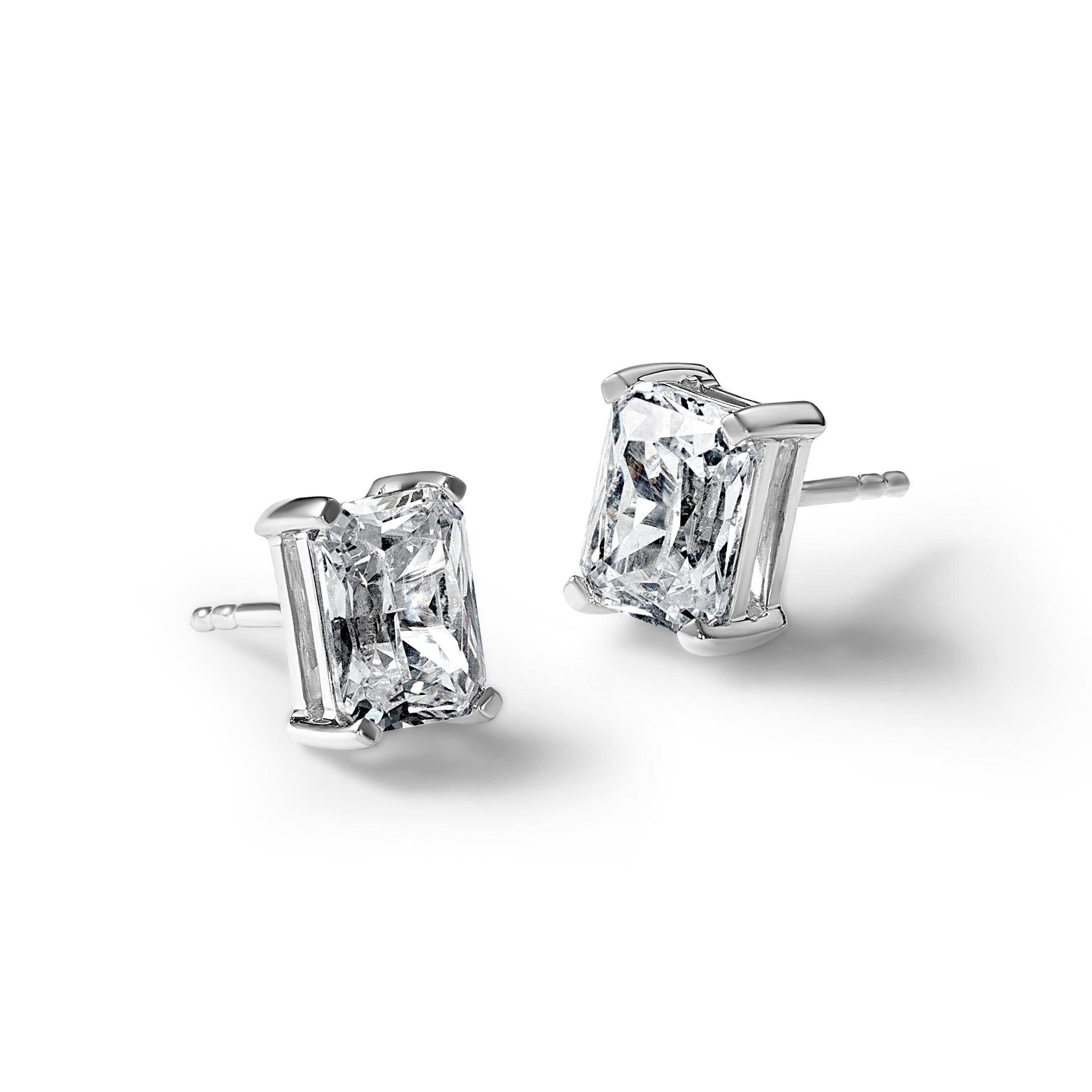 14K White Gold 5 ct Certified Lab-Created Diamond VS/SI+ G+, Octagon / Radiant-Cut 4-Prong Stud Earrings