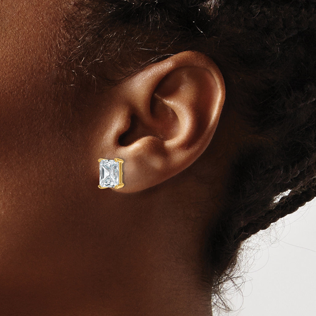 14K Yellow Gold 5 ct Lab-Created Diamond VS/SI+ G+, Octagon / Radiant-Cut 4-Prong Stud Earrings