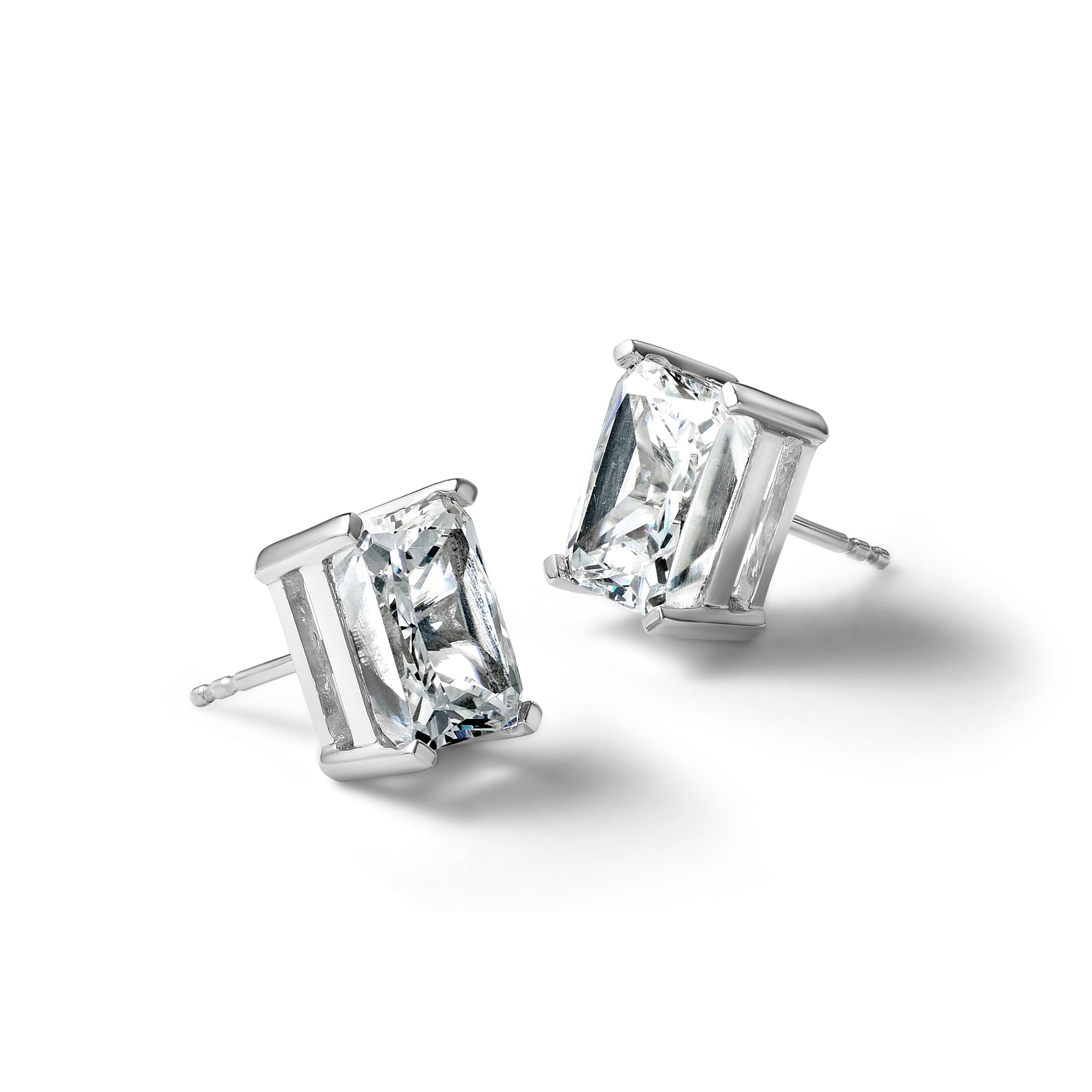 14K White Gold 6 ct Lab-Created Diamond VS+ F+, Octagon / Radiant-Cut 4-Prong Stud Earrings