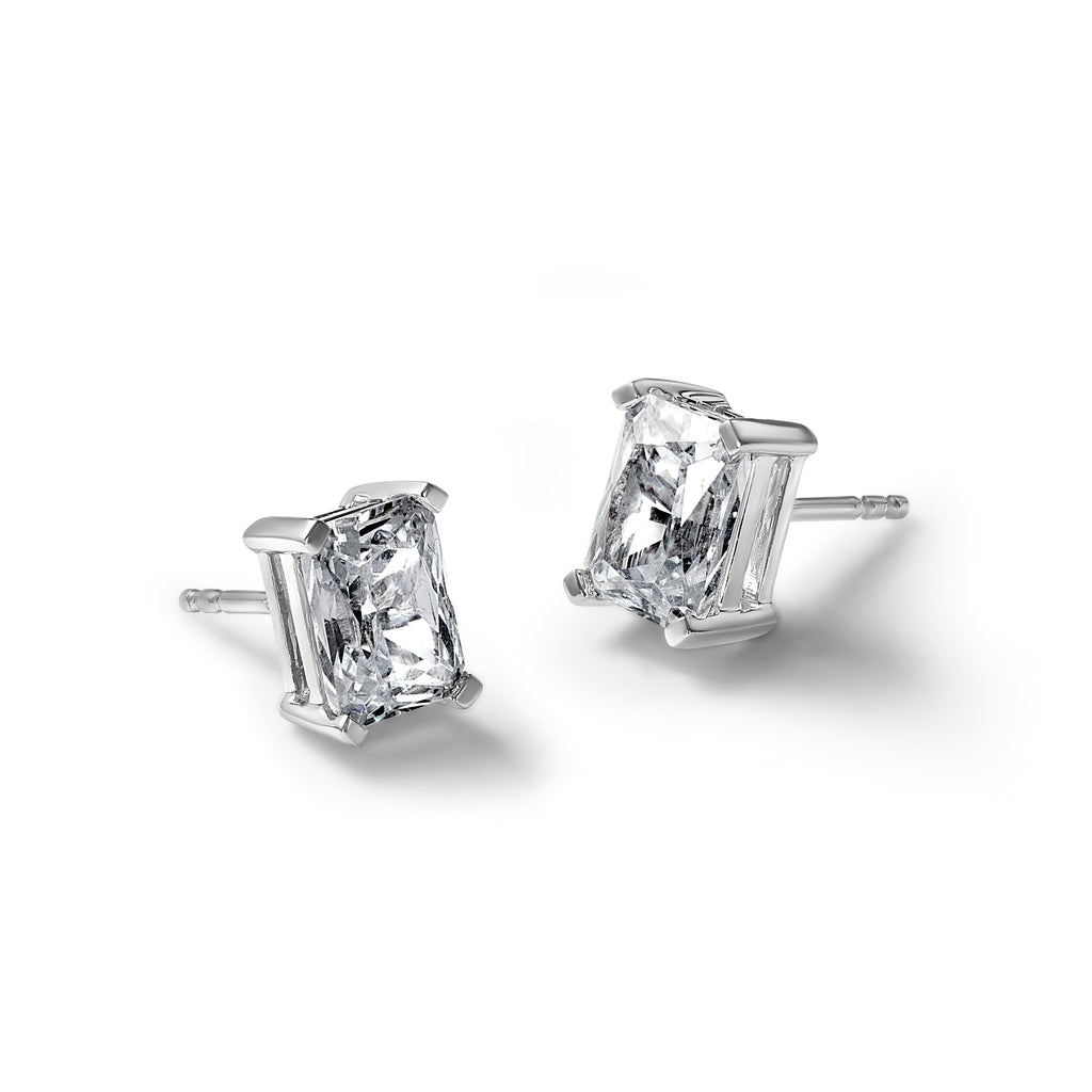 14K White Gold 6 ct Certified Lab-Created Diamond VS+ F+, Octagon / Radiant-Cut 4-Prong Stud Earrings