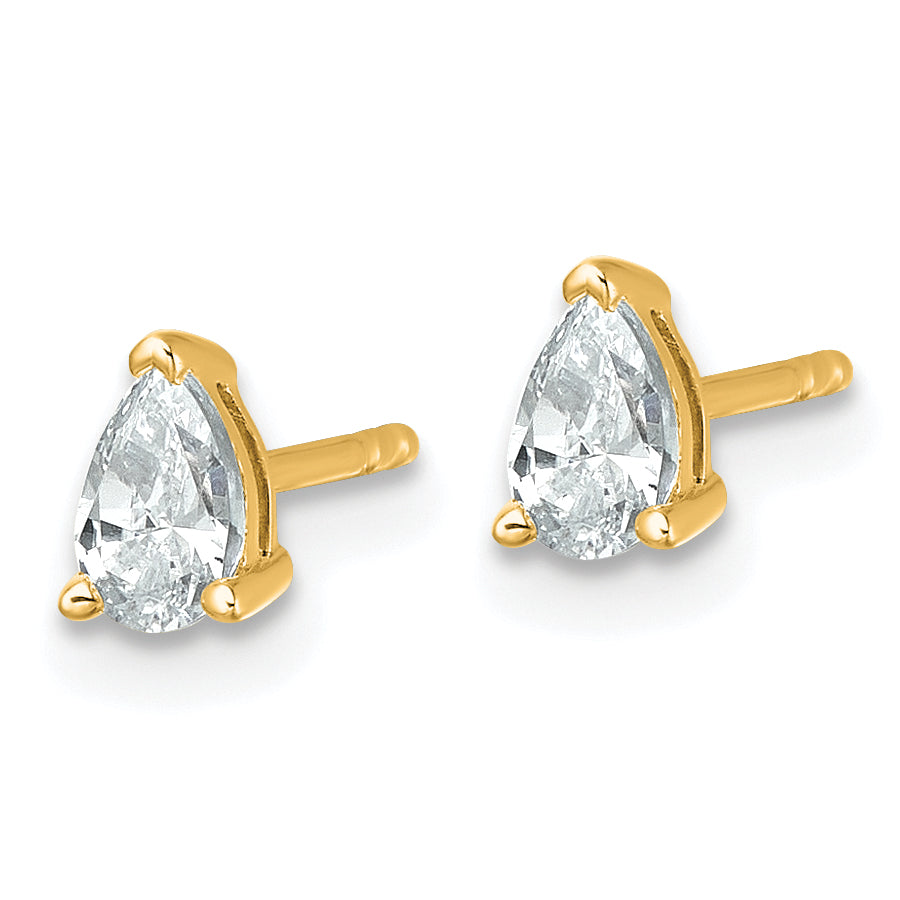 14K Yellow Gold 1/2 ct Certified Lab-Created Diamond VS+ F+, Pear-Cut 3-Prong Stud Earrings