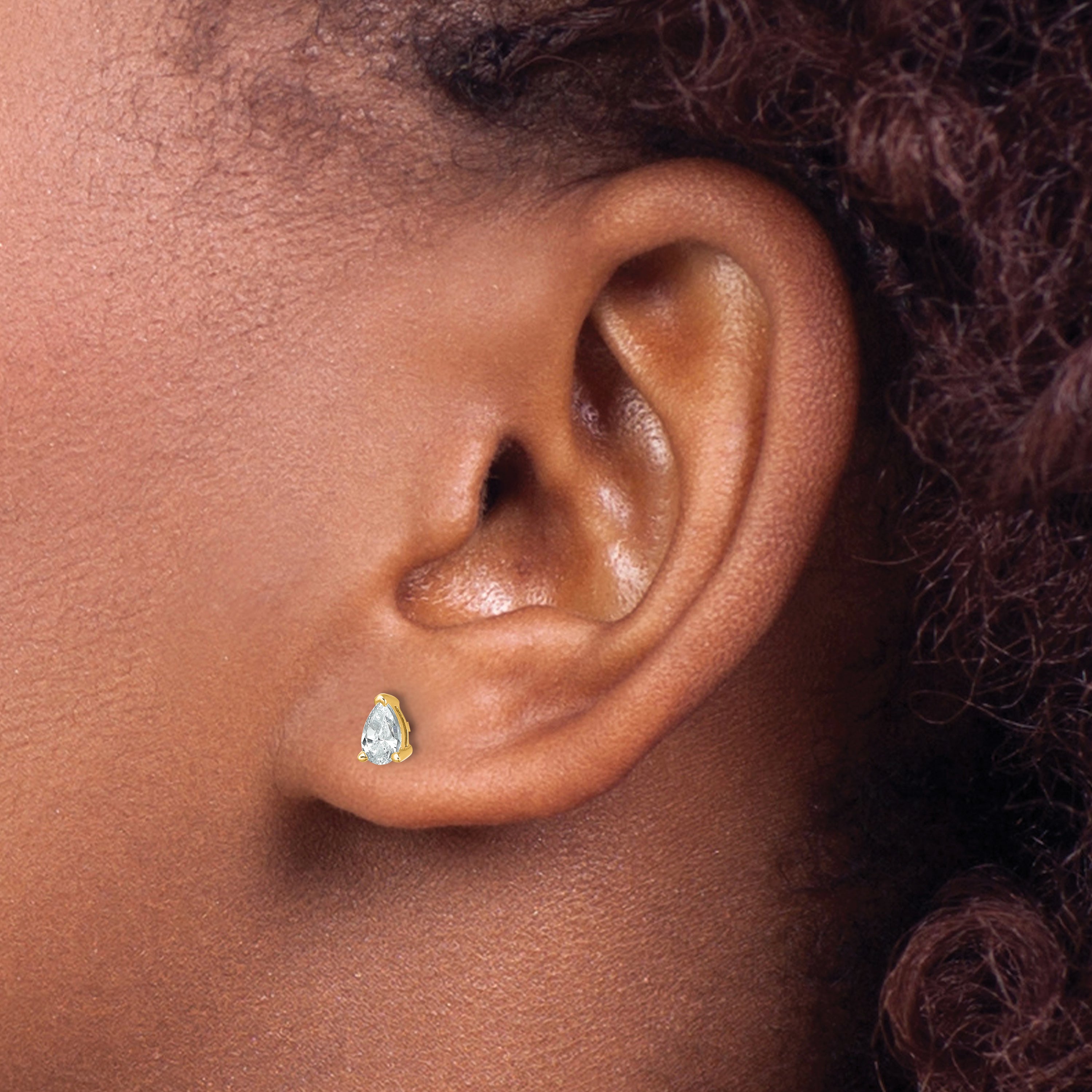 14K Yellow Gold 1/2 ct Certified Lab-Created Diamond VS/SI+ G+, Pear-Cut 3-Prong Stud Earrings