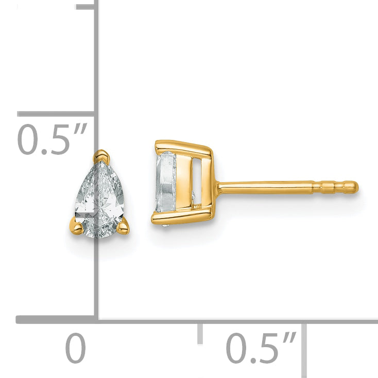 14K Yellow Gold 1/2 ct Lab-Created Diamond VS+ F+, Pear-Cut 3-Prong Stud Earrings