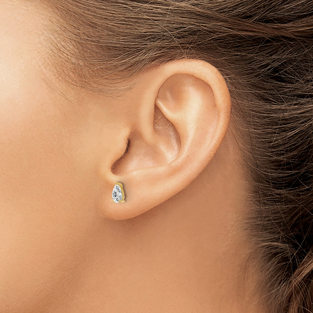 14K Yellow Gold 2/3 ct Lab-Created Diamond VS/SI+ G+, Pear-Cut 4-Prong Stud Earrings