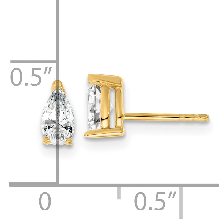 14K Yellow Gold 2/3 ct Lab-Created Diamond VS+ F+, Pear-Cut 4-Prong Stud Earrings