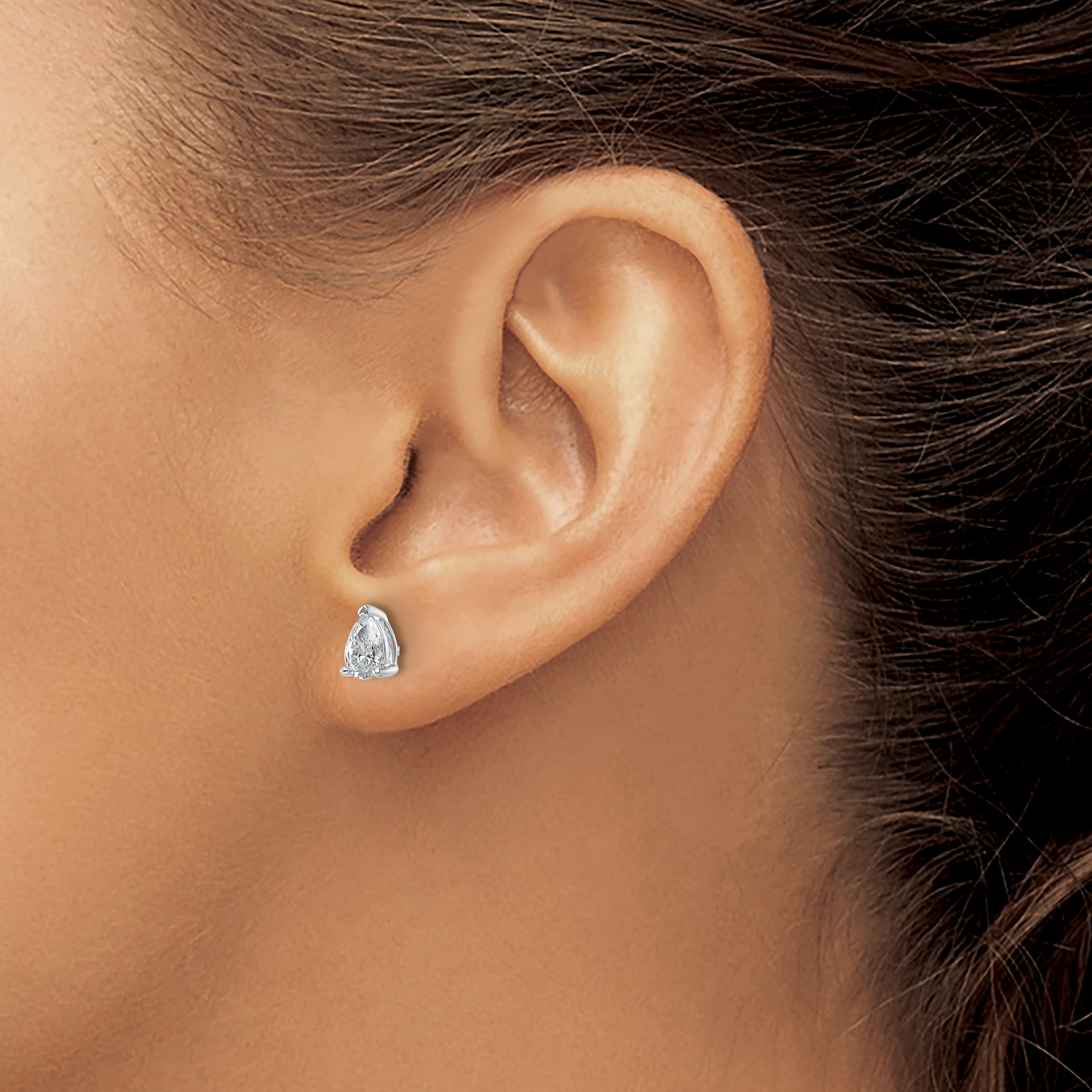 14K White Gold 3/4 ct Lab-Created Diamond VS+ F+, Pear-Cut 3-Prong Stud Earrings