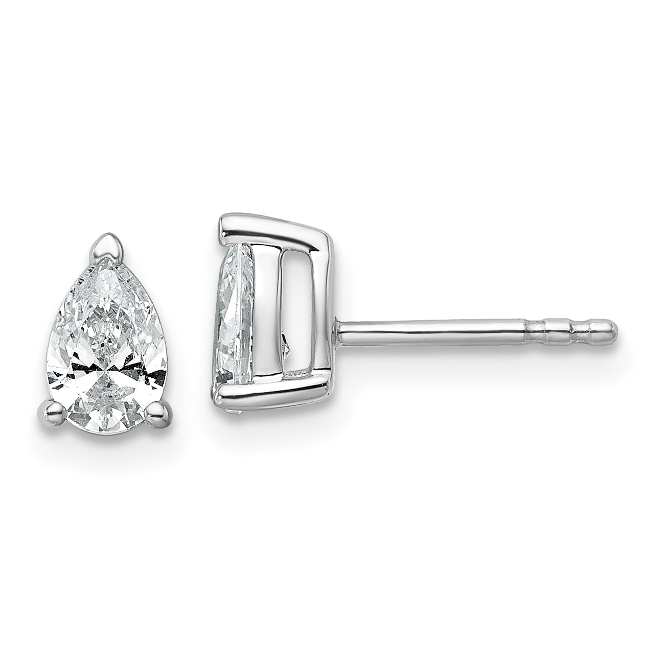 14K White Gold 3/4 ct Certified Lab-Created Diamond VS+ F+, Pear-Cut 3-Prong Stud Earrings