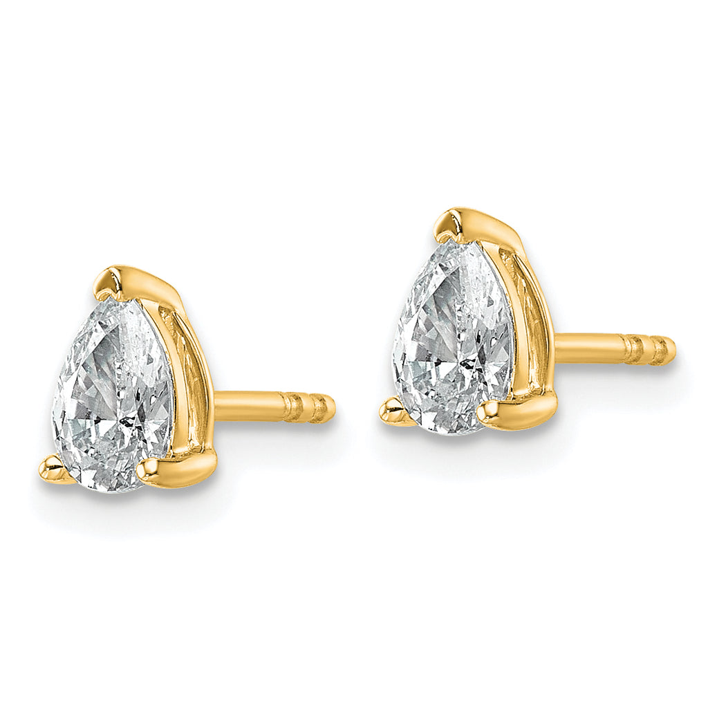 14K Yellow Gold 3/4 ct Lab-Created Diamond VS/SI+ G+, Pear-Cut 3-Prong Stud Earrings