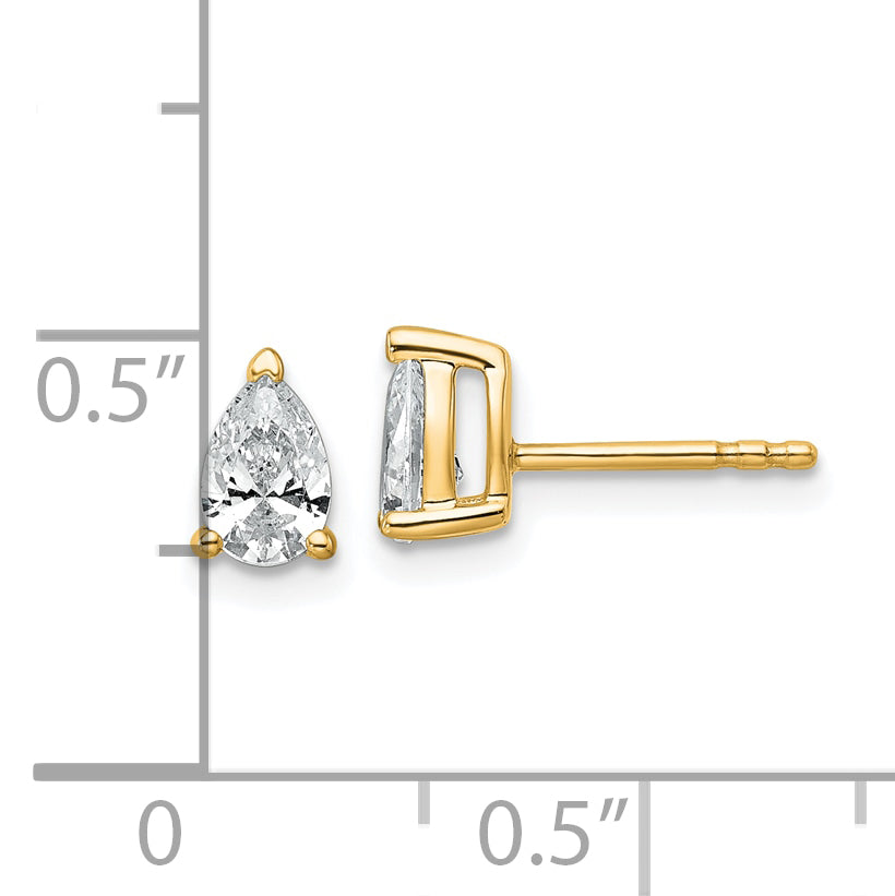 14K Yellow Gold 3/4 ct Lab-Created Diamond VS+ F+, Pear-Cut 3-Prong Stud Earrings
