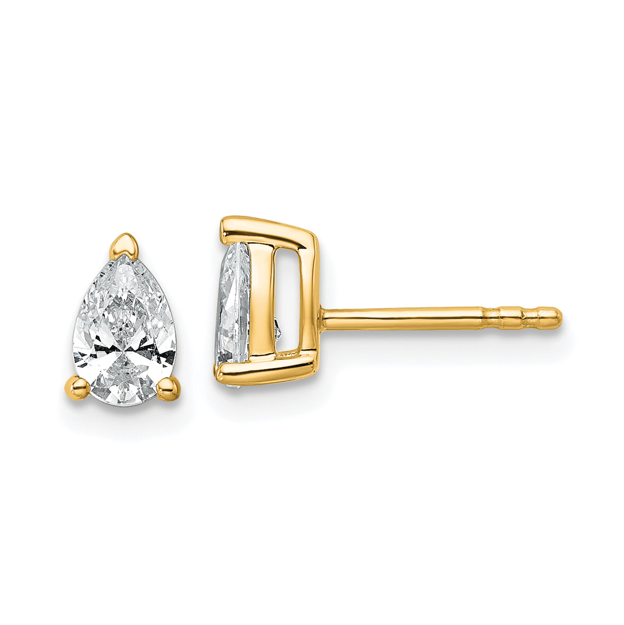 14K Yellow Gold 3/4 ct Certified Lab-Created Diamond VS+ F+, Pear-Cut 3-Prong Stud Earrings Main image