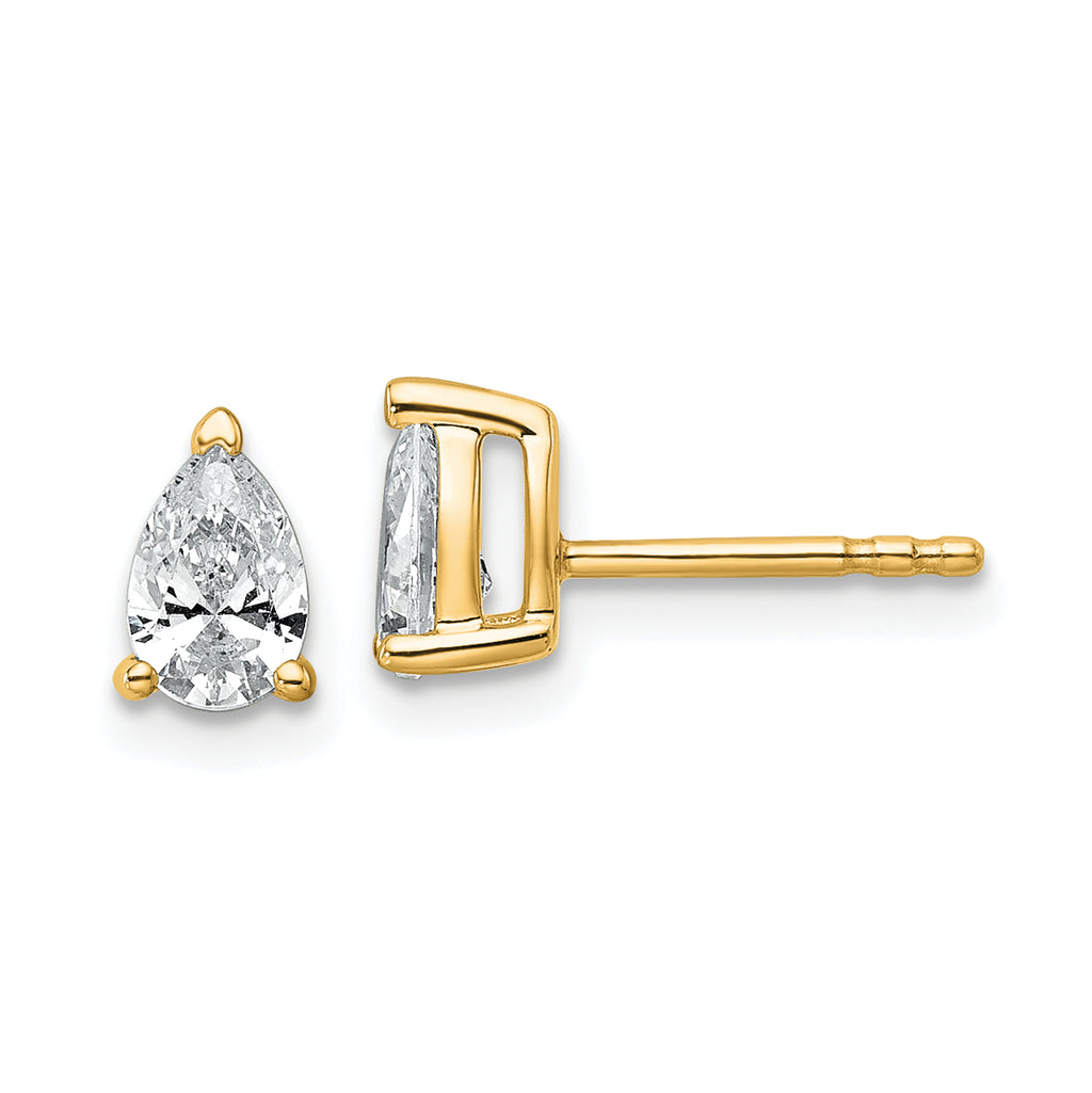 14K Yellow Gold 3/4 ct Lab-Created Diamond VS/SI+ G+, Pear-Cut 3-Prong Stud Earrings