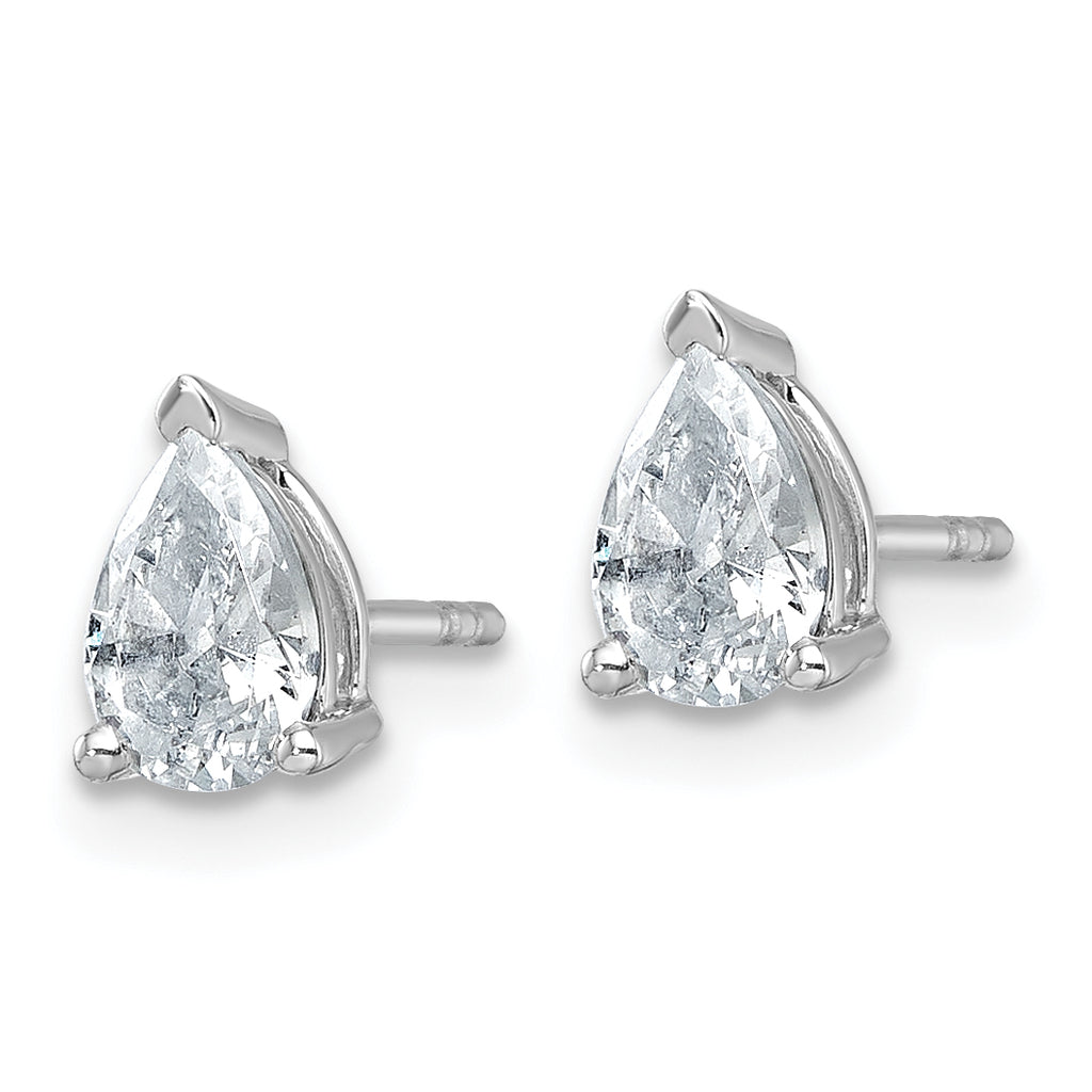 14K White Gold 1 ct Certified Lab-Created Diamond VS+ F+, Pear-Cut 3-Prong Stud Earrings