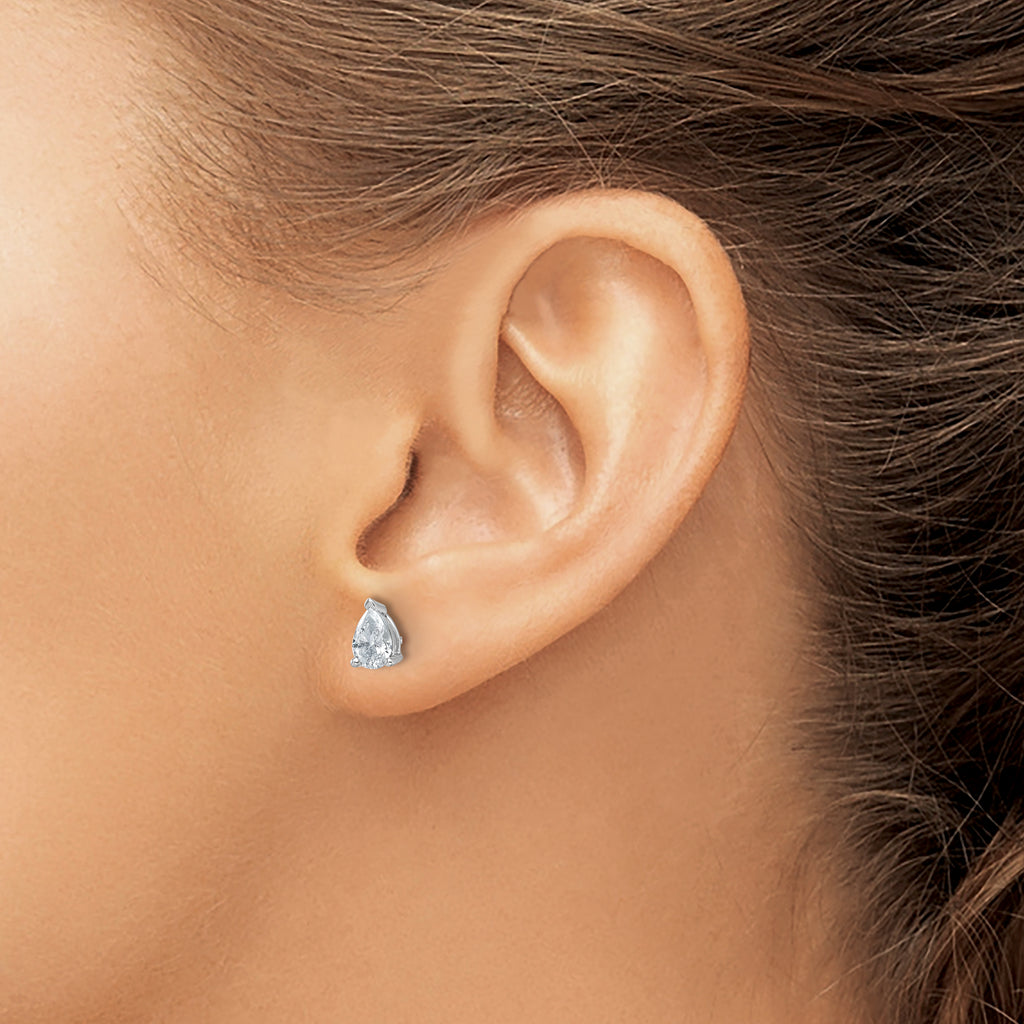 14K White Gold 1 ct Certified Lab-Created Diamond VS+ F+, Pear-Cut 3-Prong Stud Earrings