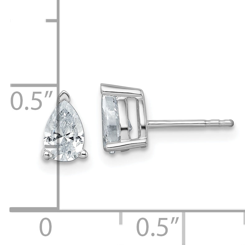 14K White Gold 1 ct Lab-Created Diamond VS+ F+, Pear-Cut 3-Prong Stud Earrings