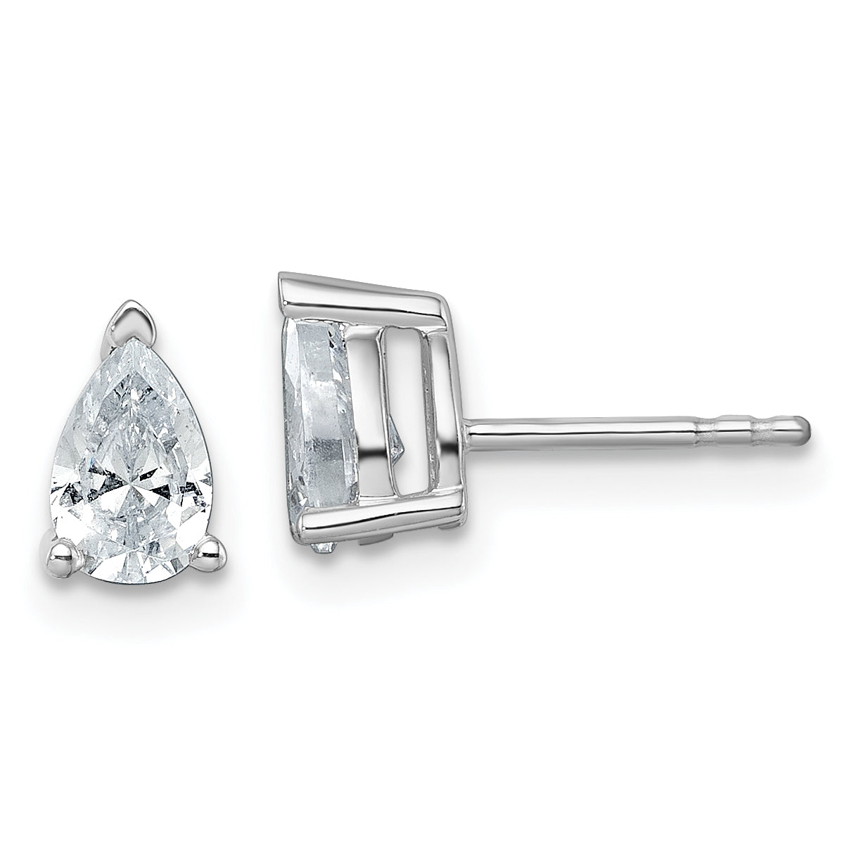 14K White Gold 1 ct Lab-Created Diamond VS/SI+ G+, Pear-Cut 3-Prong Stud Earrings Main image